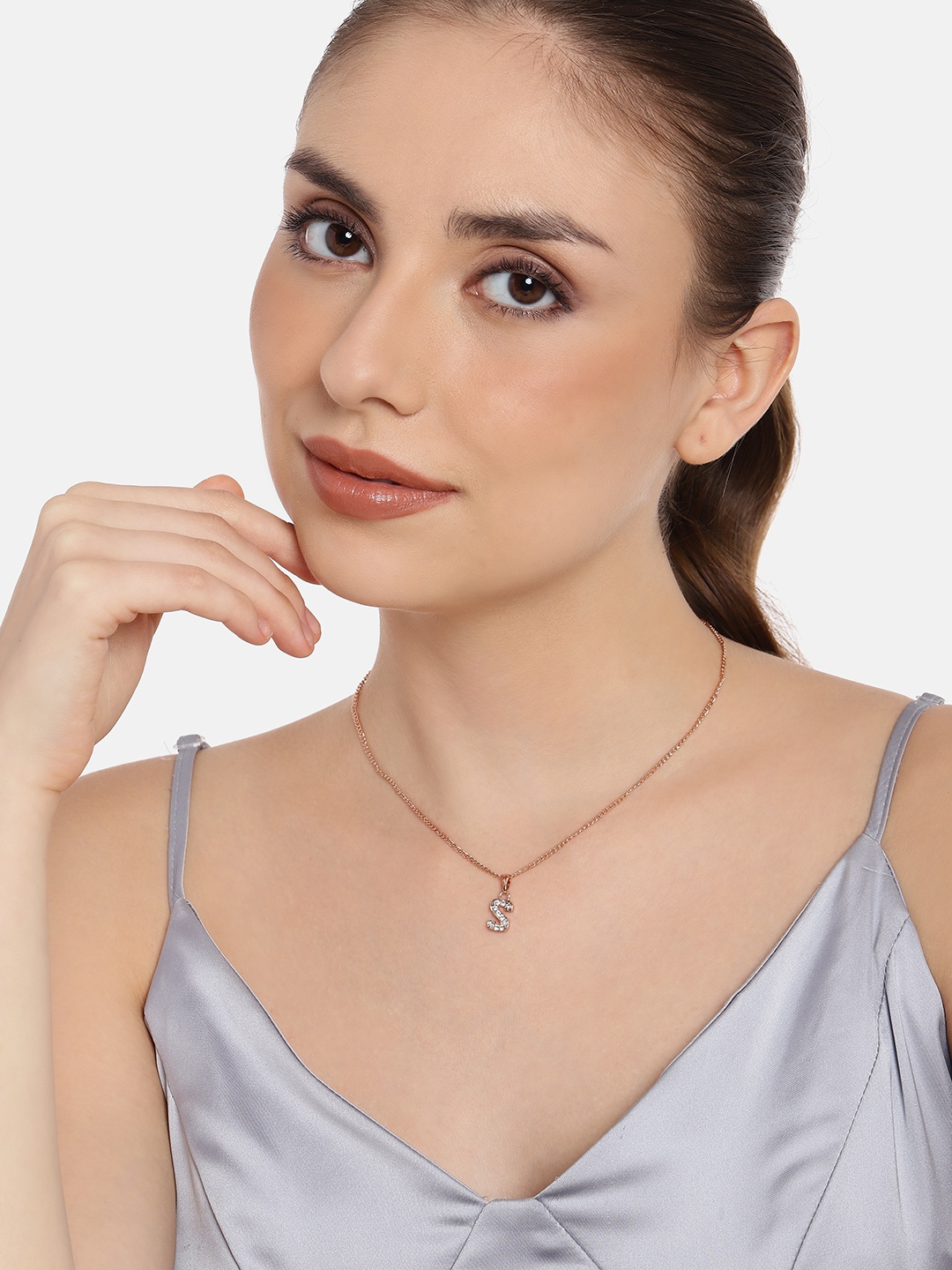 

Estele Rose Gold-Plated Artifical Stone Studded Contemporary Pendants with Chains