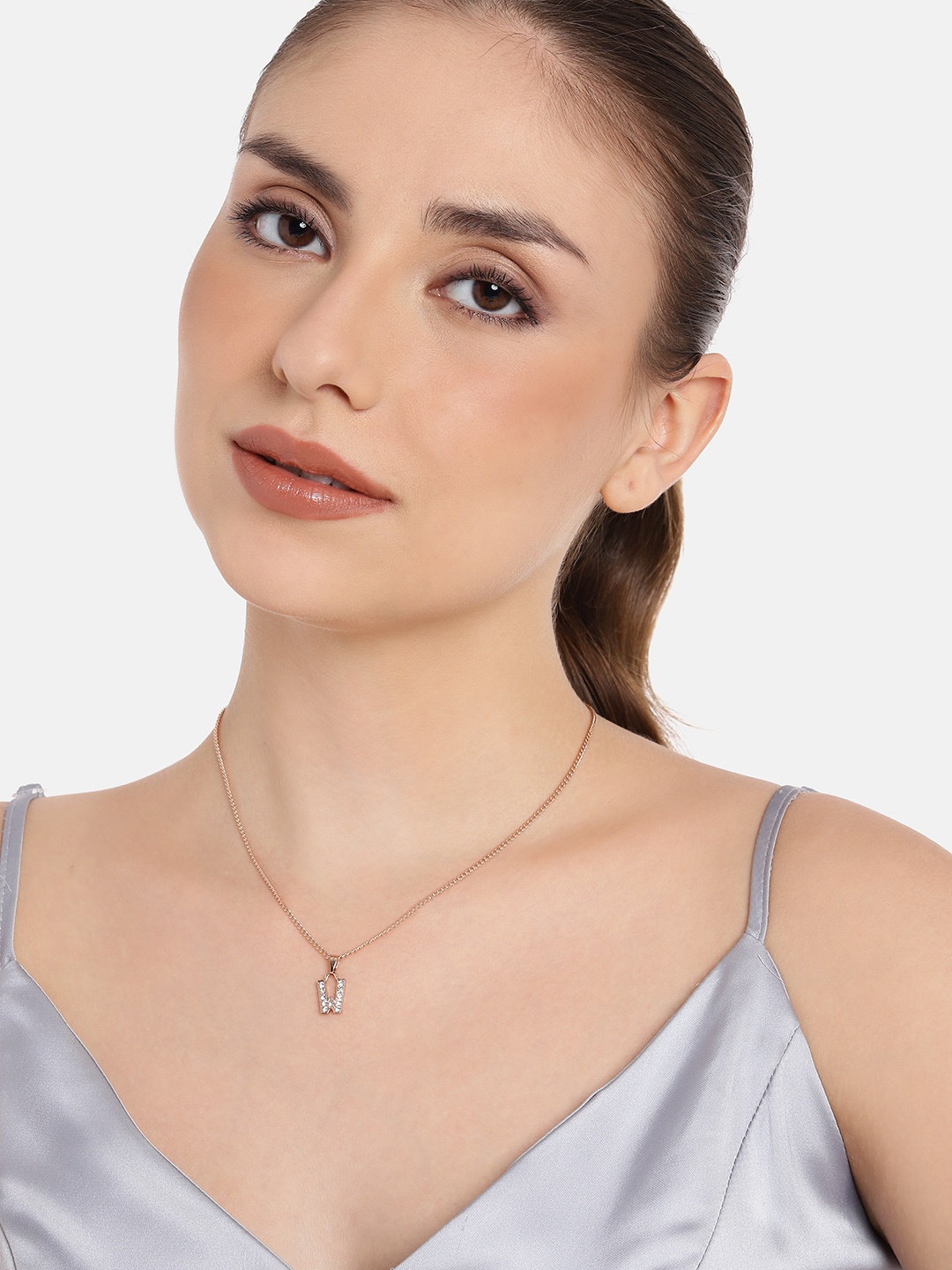 

Estele Rose Gold-Plated Artifical Stone Studded Contemporary Pendants with Chains
