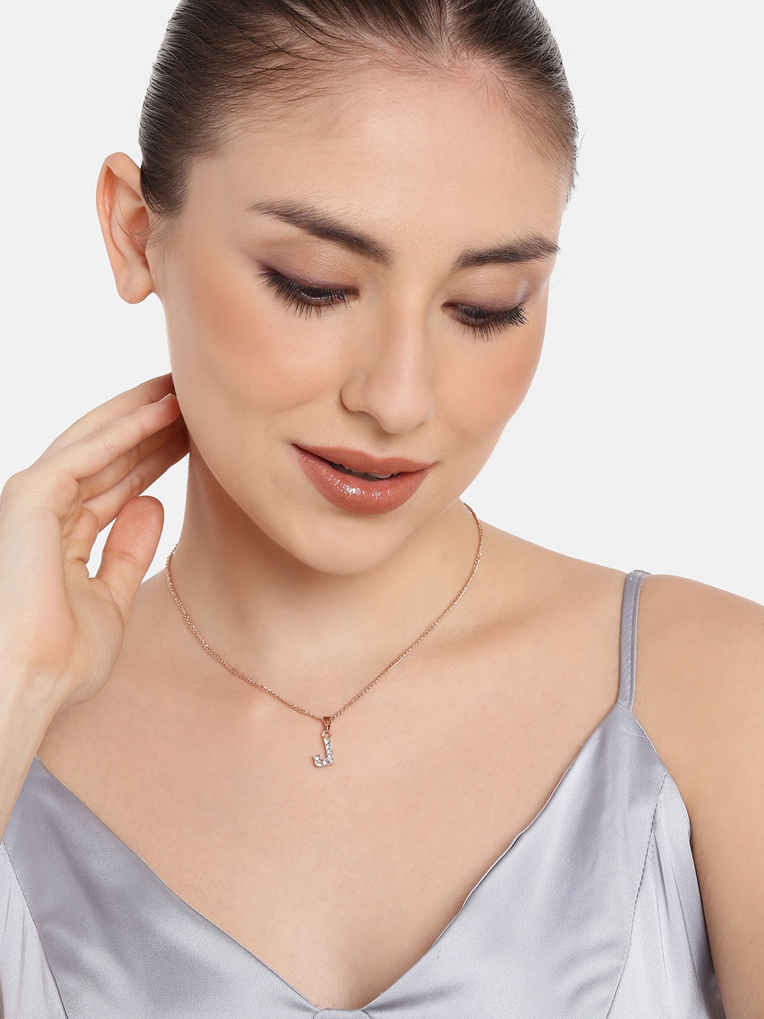 

Estele Rose Gold-Plated Artifical Stone Studded Contemporary Pendants with Chains