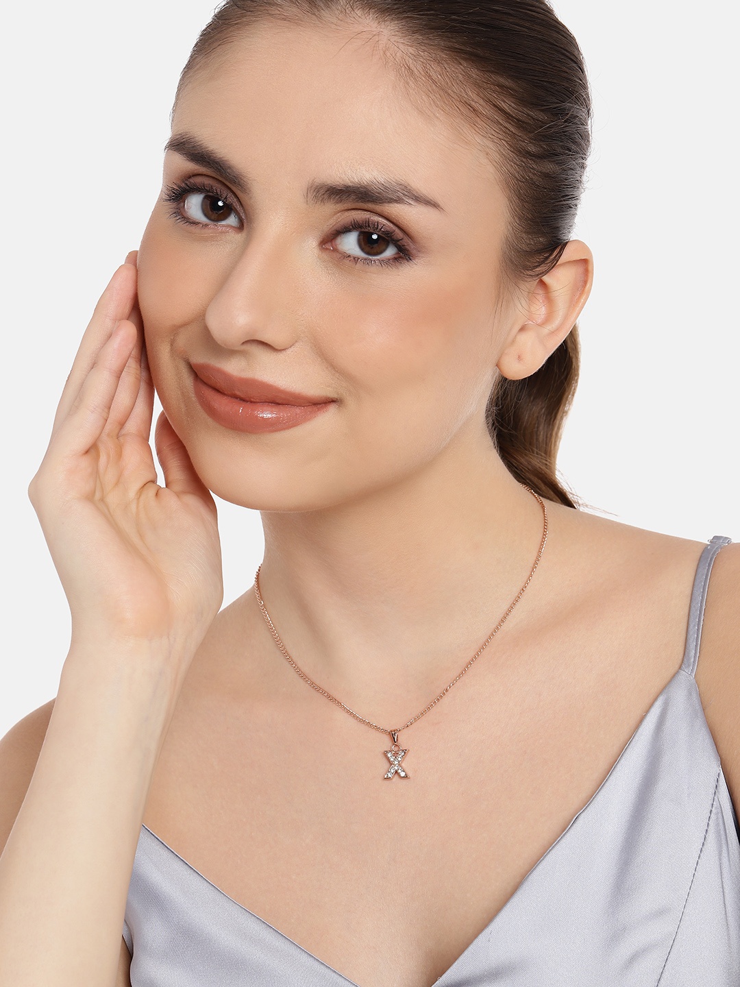 

Estele Rose Gold-Plated Artifical Stone Studded Contemporary Pendants with Chains