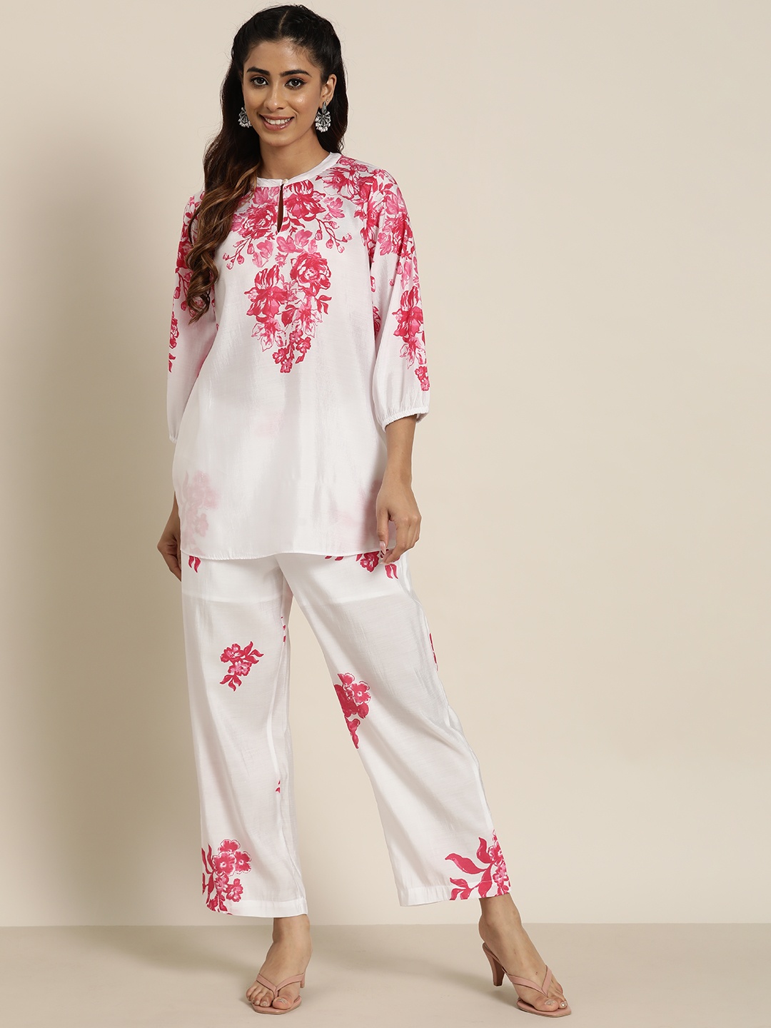 

HERE&NOW Women Floral Printed Regular Kurti with Palazzos, Pink