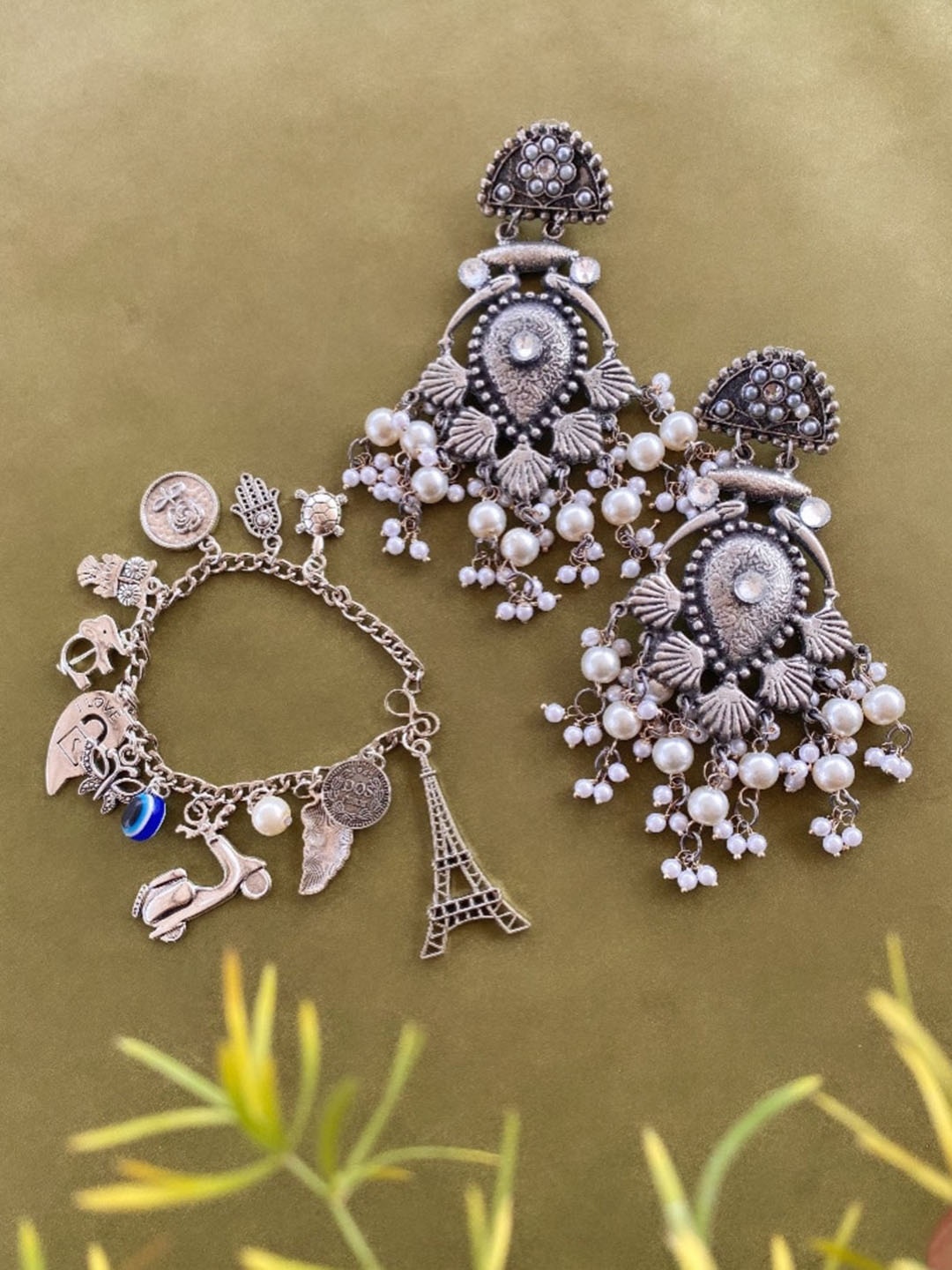 

ATIBELLE Set Of 2 German Silver Plated Beaded Jewellery Set