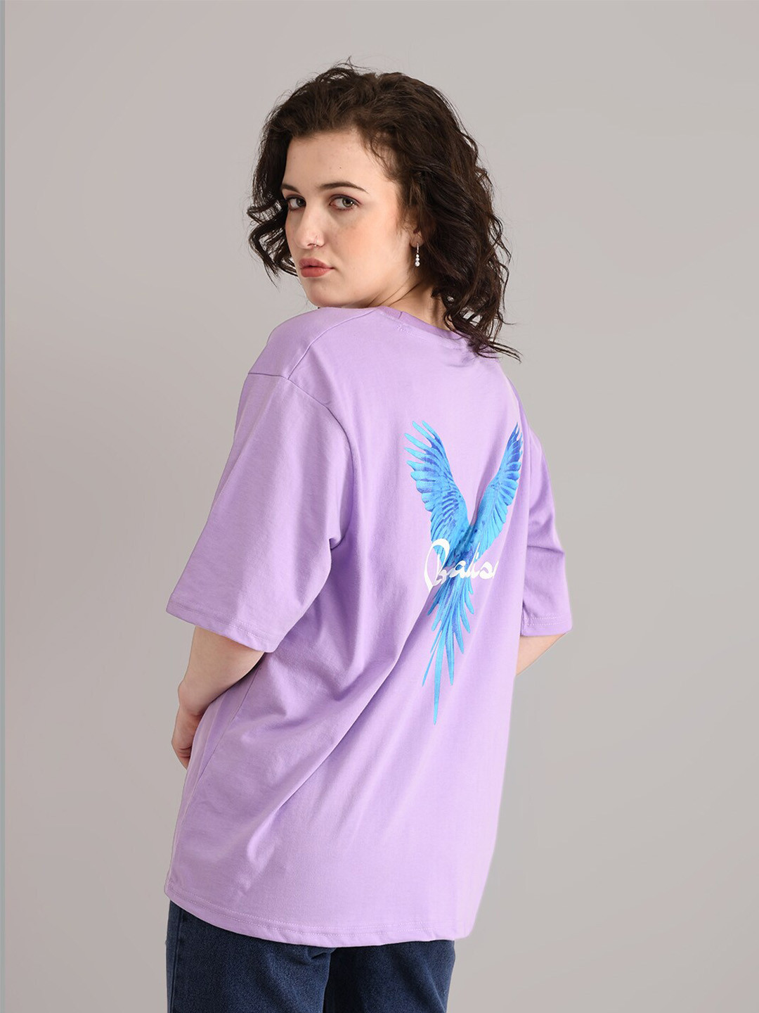 

ABSOLUTE DEFENSE Graphic Printed Drop-Shoulder Sleeves Oversized Pure Cotton T-shirt, Lavender