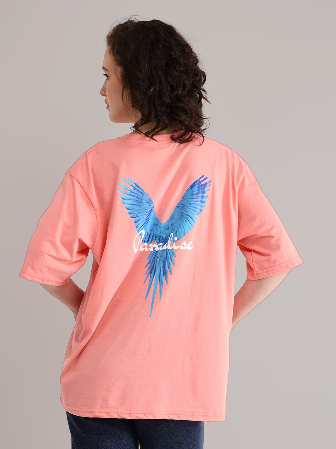

ABSOLUTE DEFENSE Graphic Printed Drop-Shoulder Sleeves Oversized Pure Cotton T-shirt, Peach