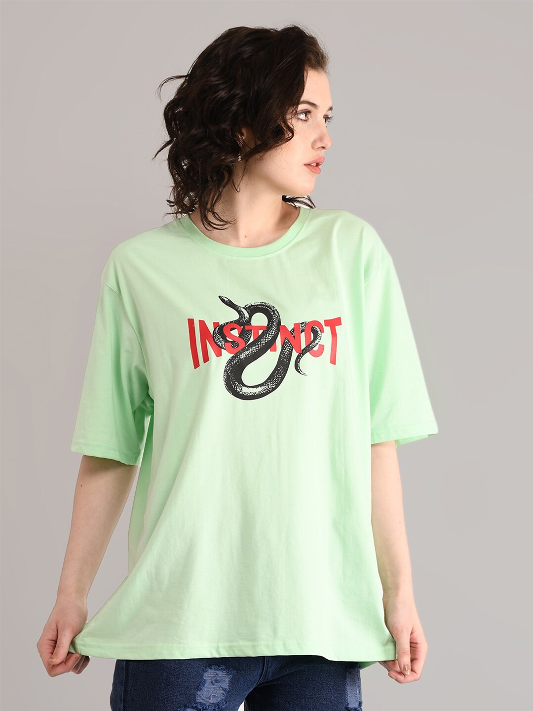 

ABSOLUTE DEFENSE Graphic Printed Drop-Shoulder Sleeves Oversized Pure Cotton T-shirt, Green