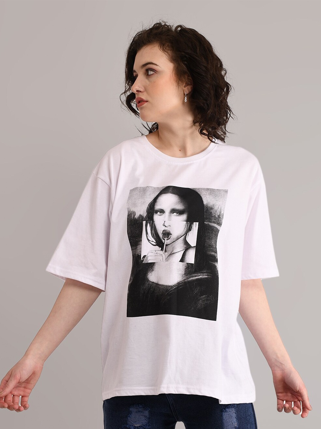 

ABSOLUTE DEFENSE Graphic Printed Drop-Shoulder Sleeves Pure Cotton Oversized T-shirt, White