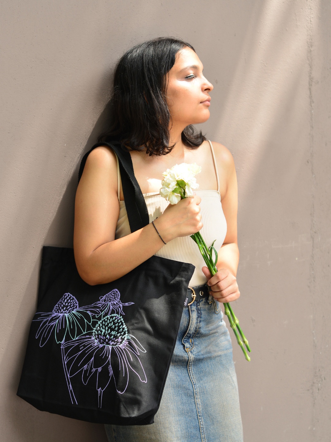 

EcoRight Graphic Printed Oversized Cotton Tote Bag, Black