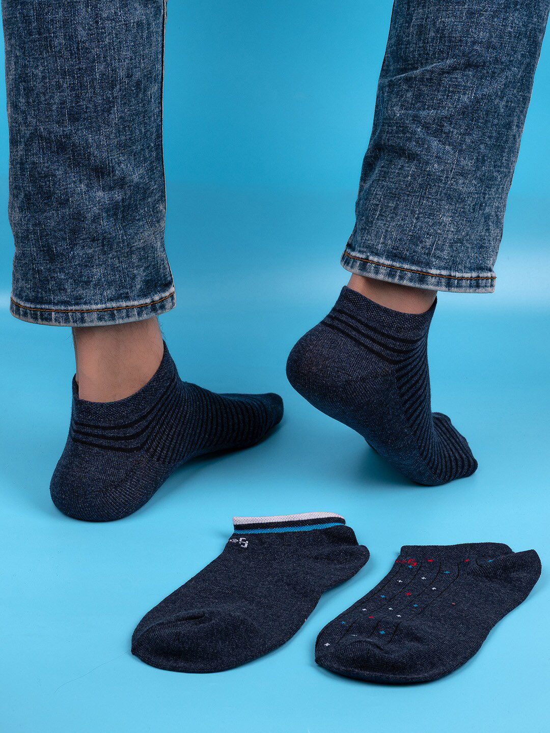 

One8 Men Pack Of 3 Patterned Ankle-Length Socks, Blue