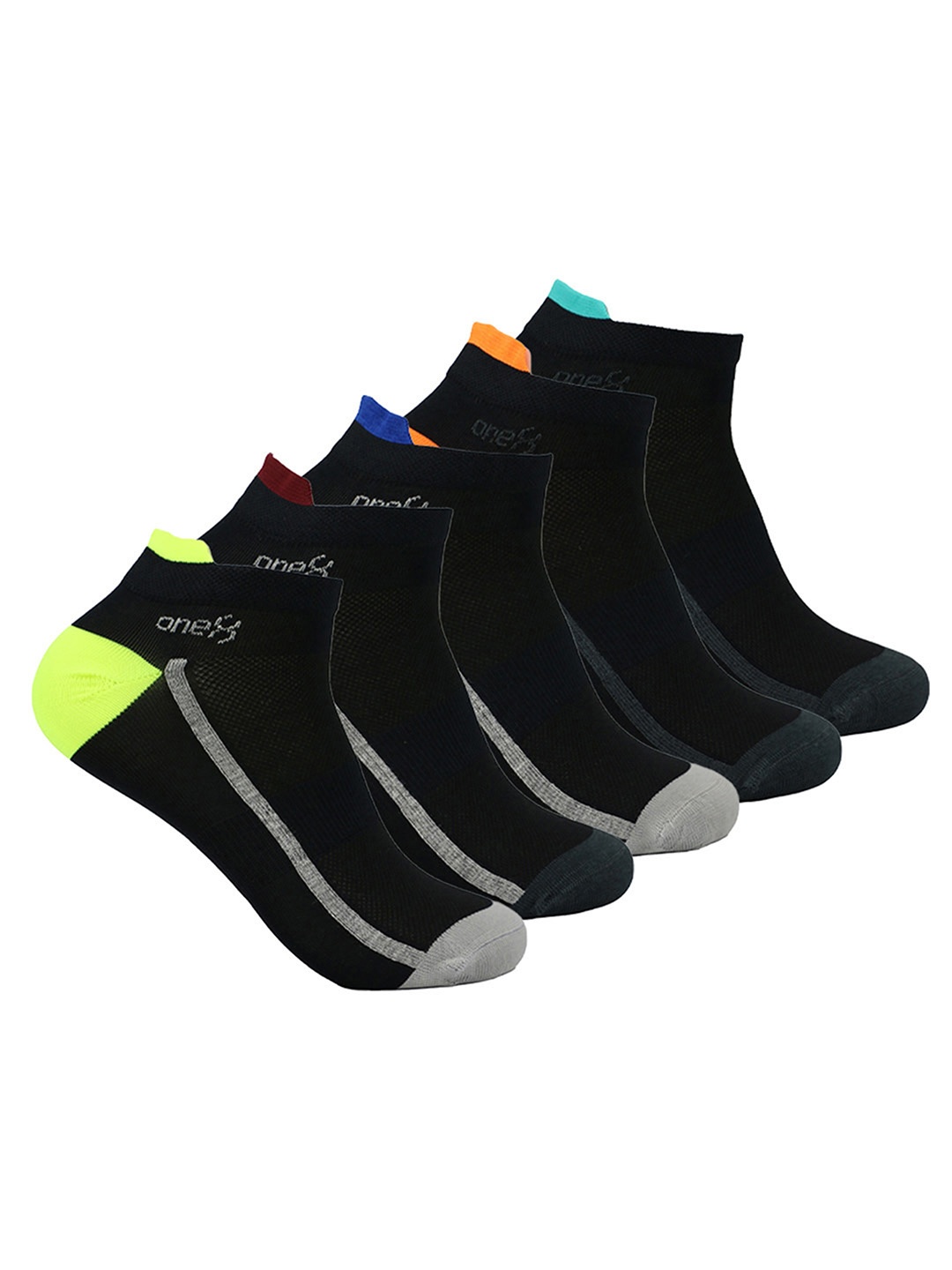 

One8 Men Pack Of 5 Colorblocked Ankle Length Socks, Black