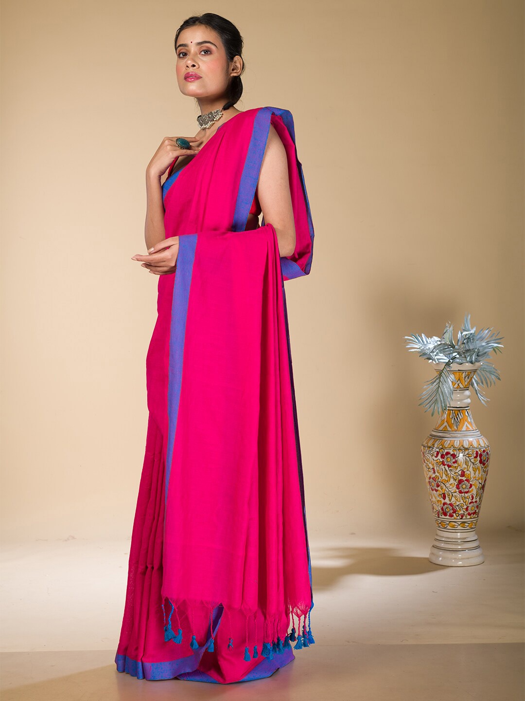 

HERE&NOW Pure Cotton Khadi Saree, Magenta