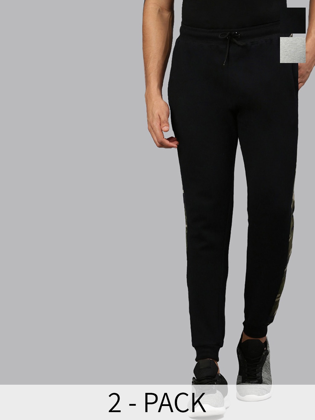 

MADSTO Men Pack Of 2 Cotton Slim-Fit Mid Rise Joggers, Black