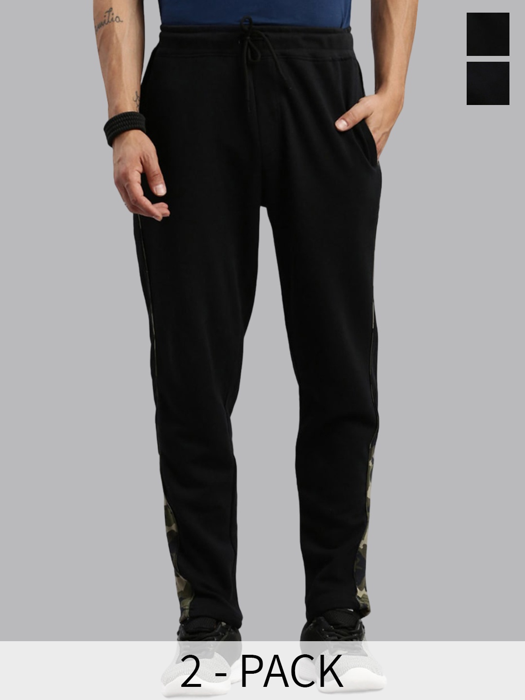 

MADSTO Men Pack of 2 Slim-Fit Mid-Rise Track Pants, Black