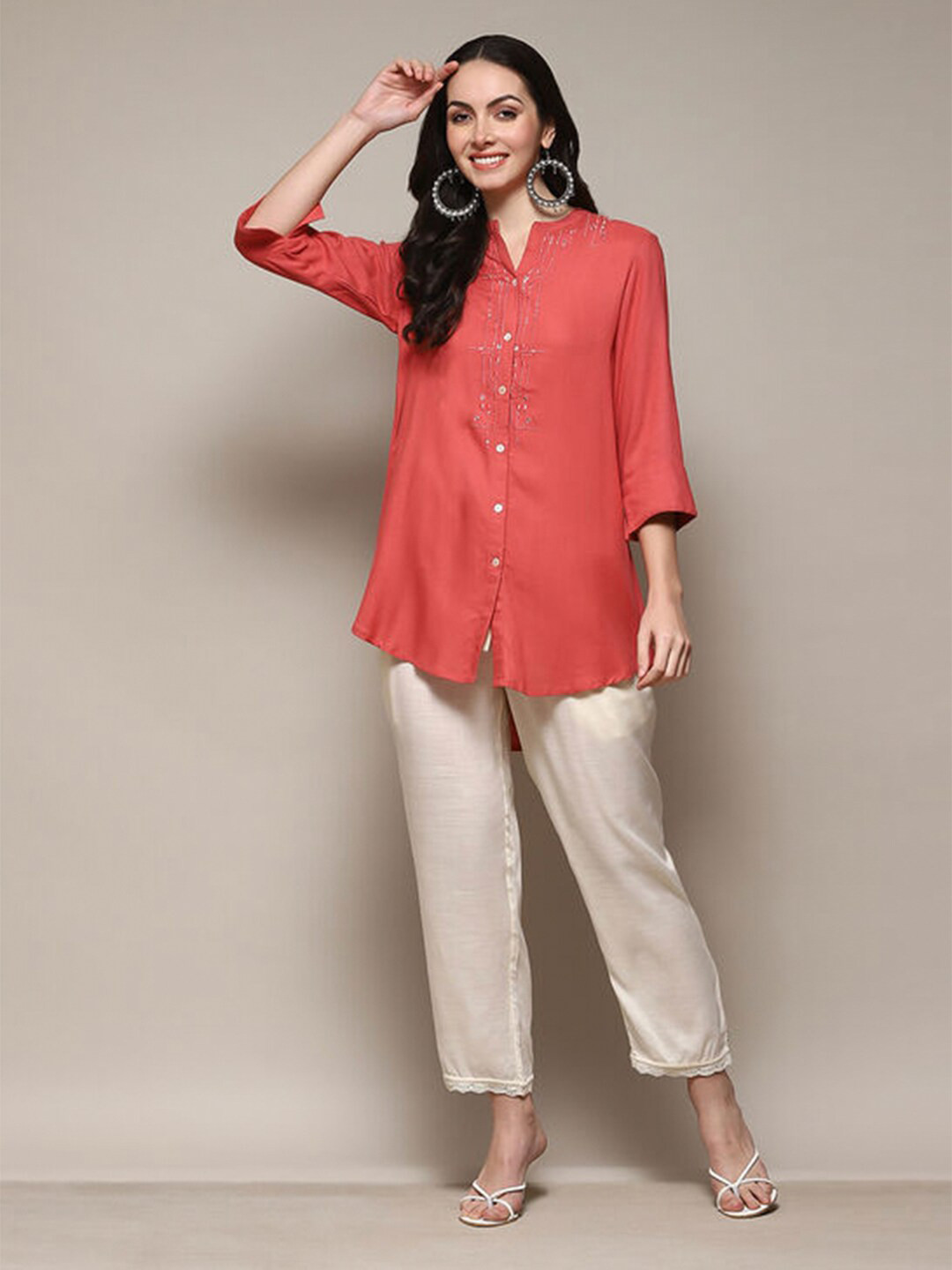 

Biba Solid Straight Ethnic Palazzos, Off white