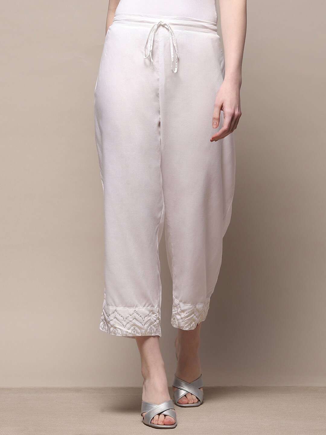 

Biba Women Floral Hem Design Palazzos, White