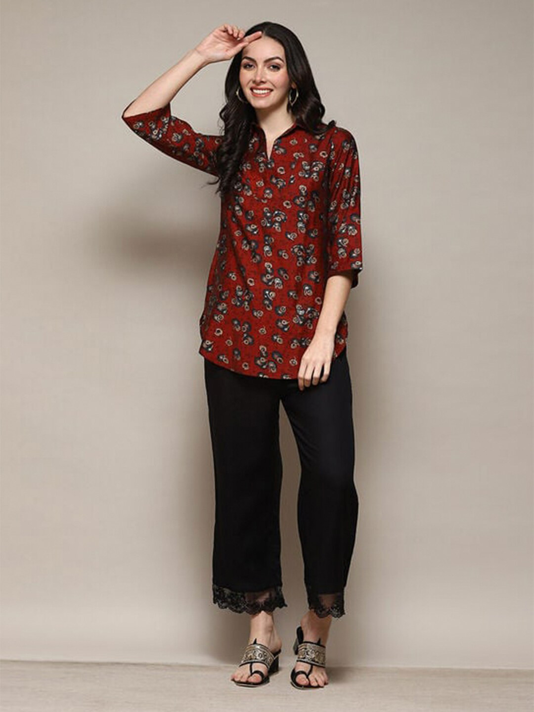 

Biba Women Wide Leg Ethnic Palazzos, Black