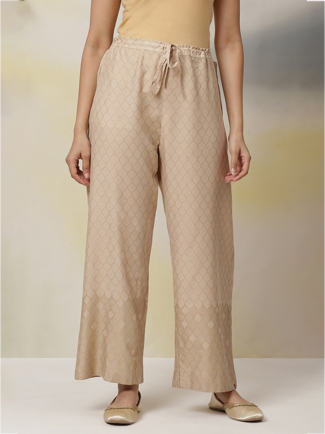 

Biba Women Geometric Printed Ethnic Palazzos, Beige