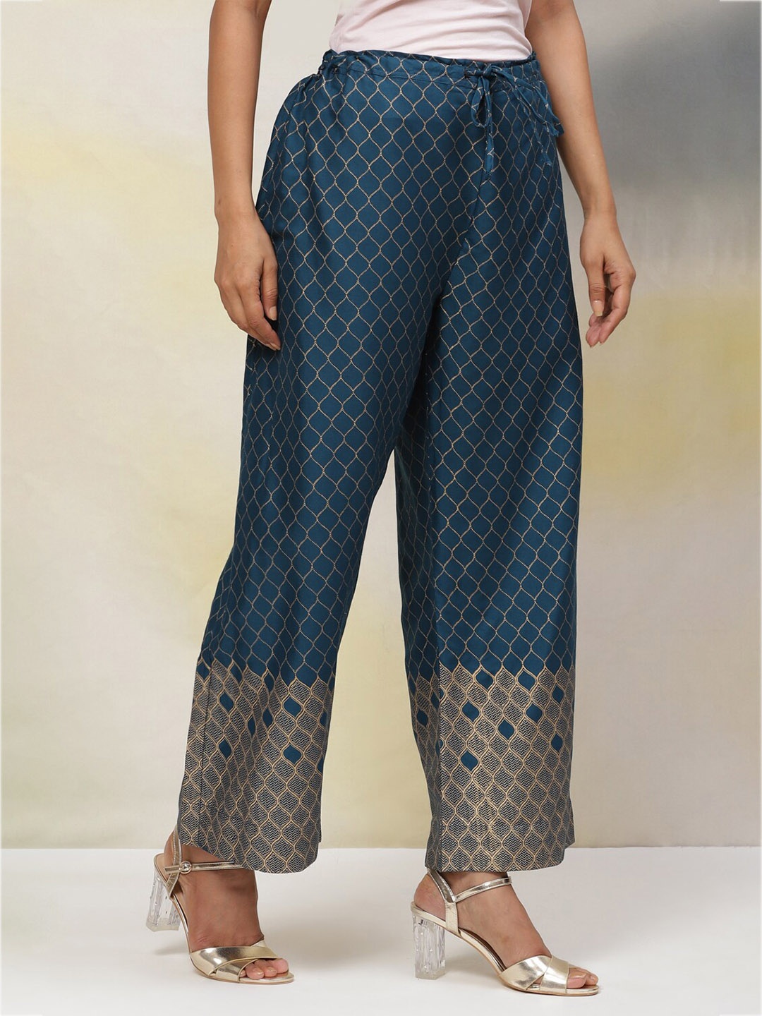 

Biba Wide Leg Fit Geometric Printed Palazzo, Teal