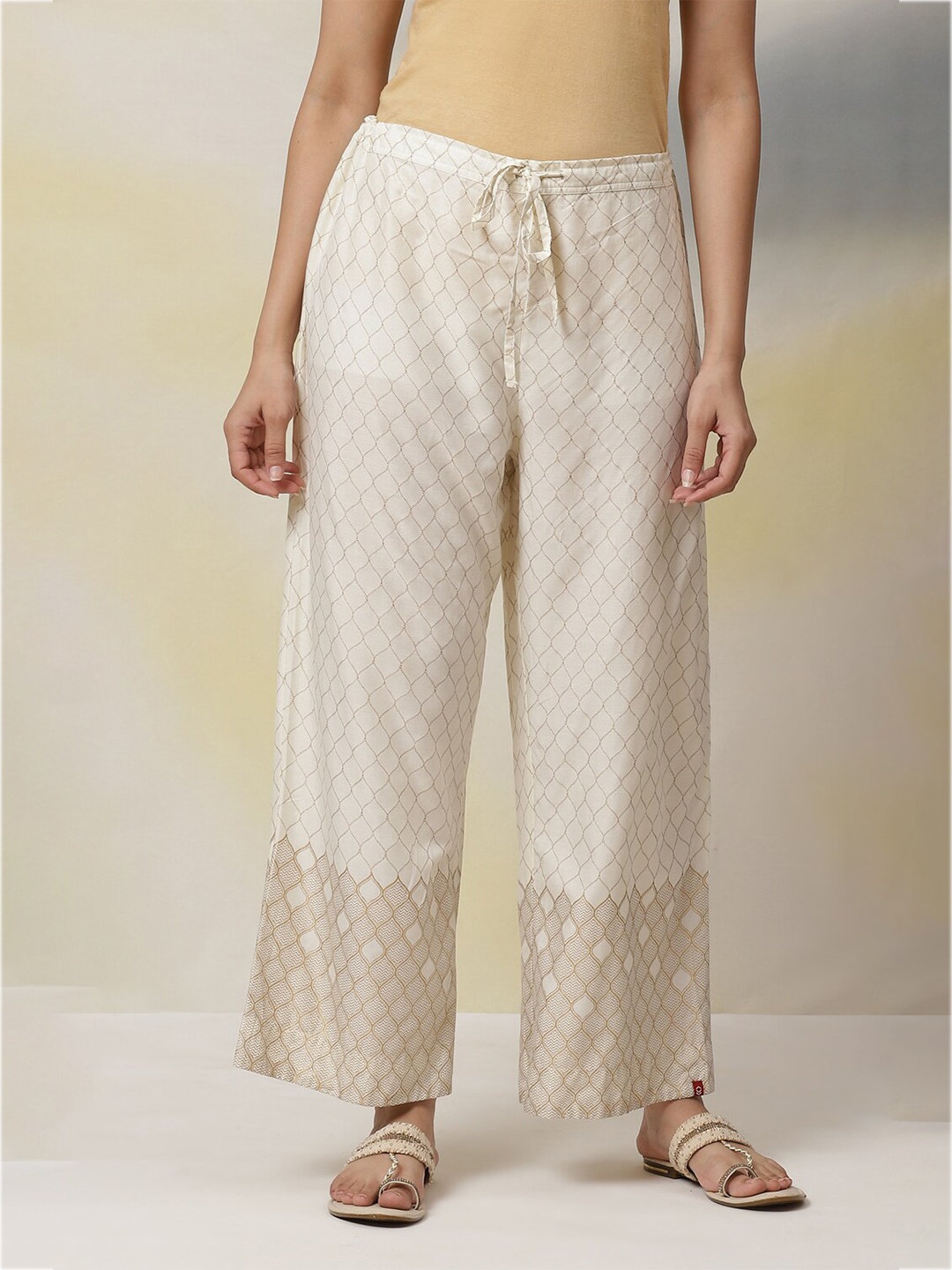 

Biba Wide Leg Fit Geometric Printed Palazzo, Off white