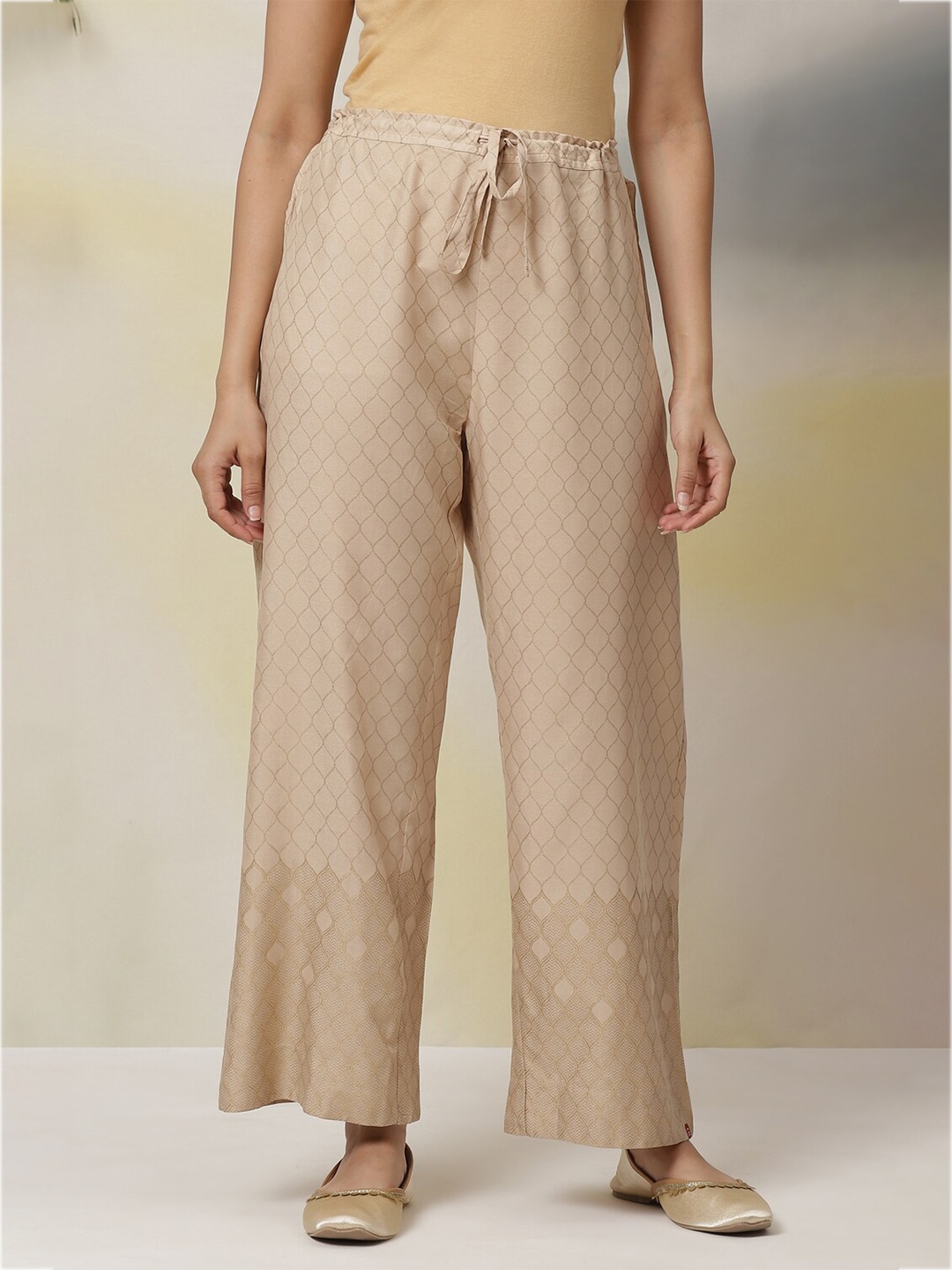 

Biba Flared Geometric Printed Palazzo, Beige
