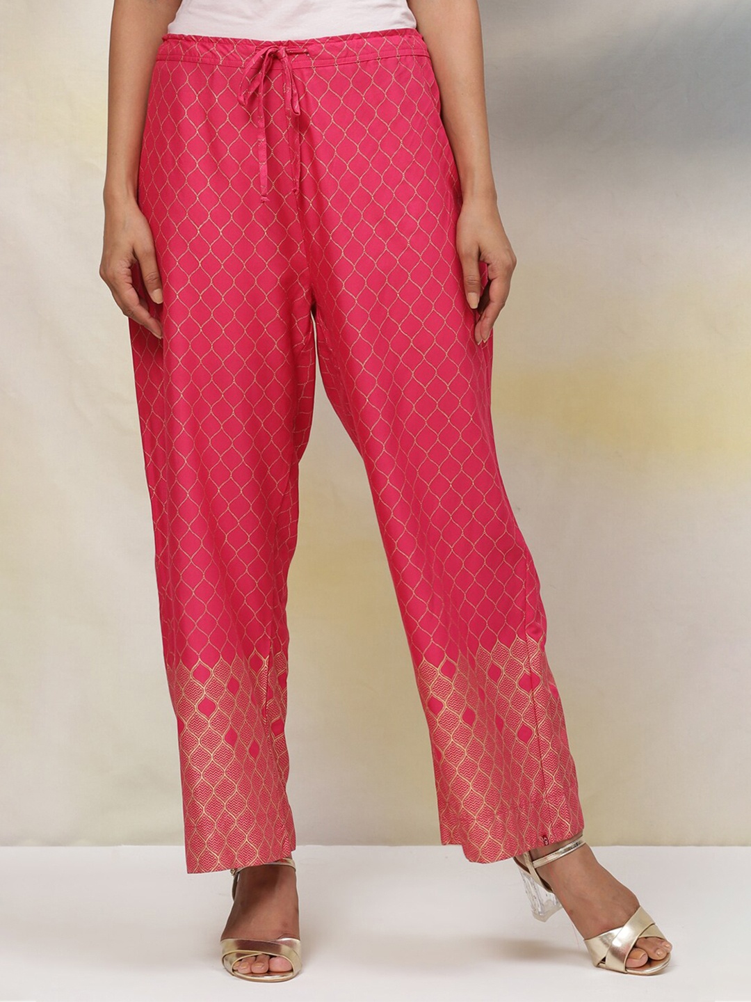 

Biba Wide Leg Fit Geometric Printed Palazzo, Fuchsia