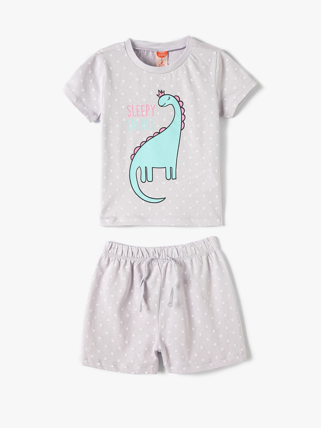 

Koton Girls Printed Pure Cotton Top with Shorts, Grey