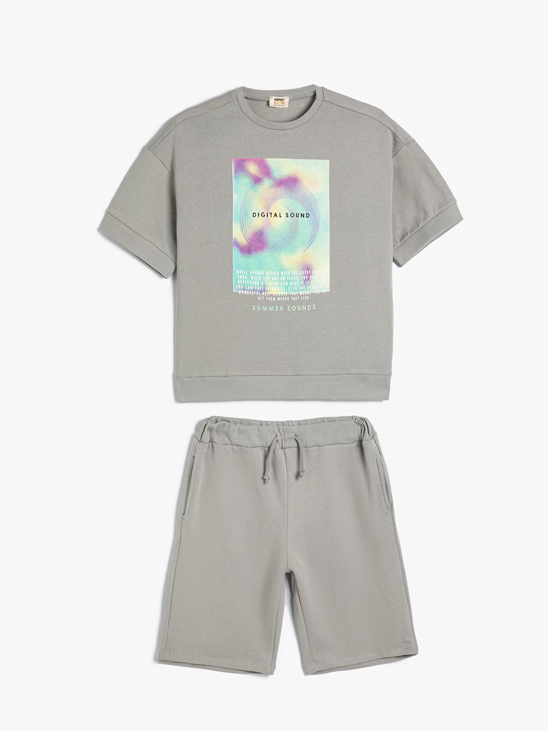 

Koton Boys Printed Pure Cotton Top with Shorts, Grey