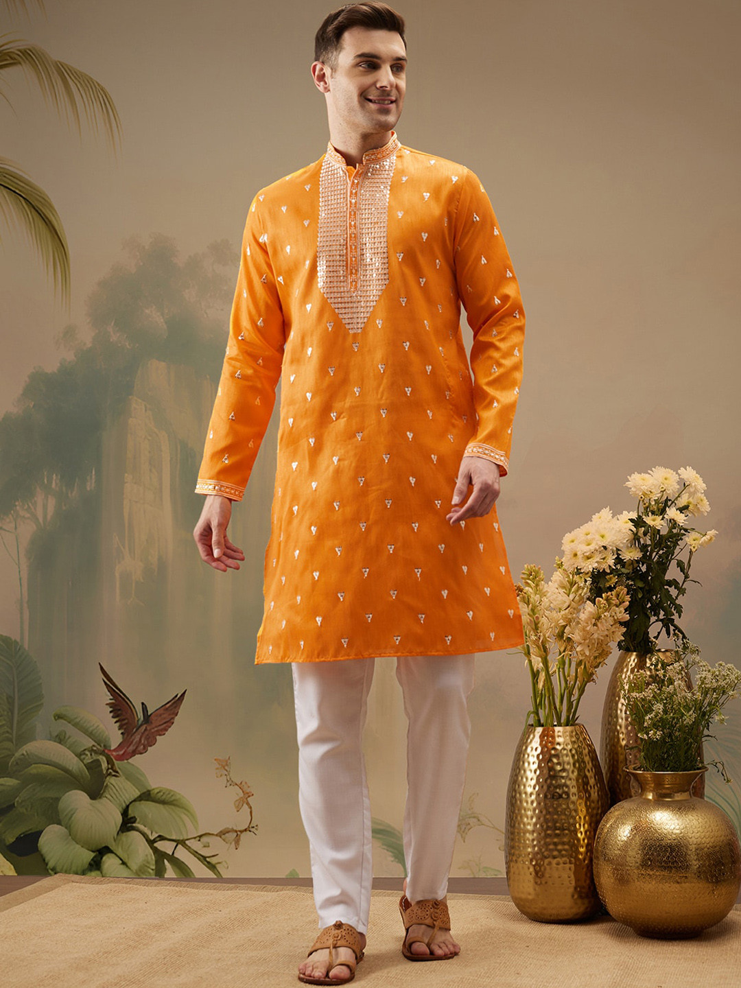 

Molly & Michel Ethnic Motifs Embroidered Thread Work Kurta With Pyjama, Orange