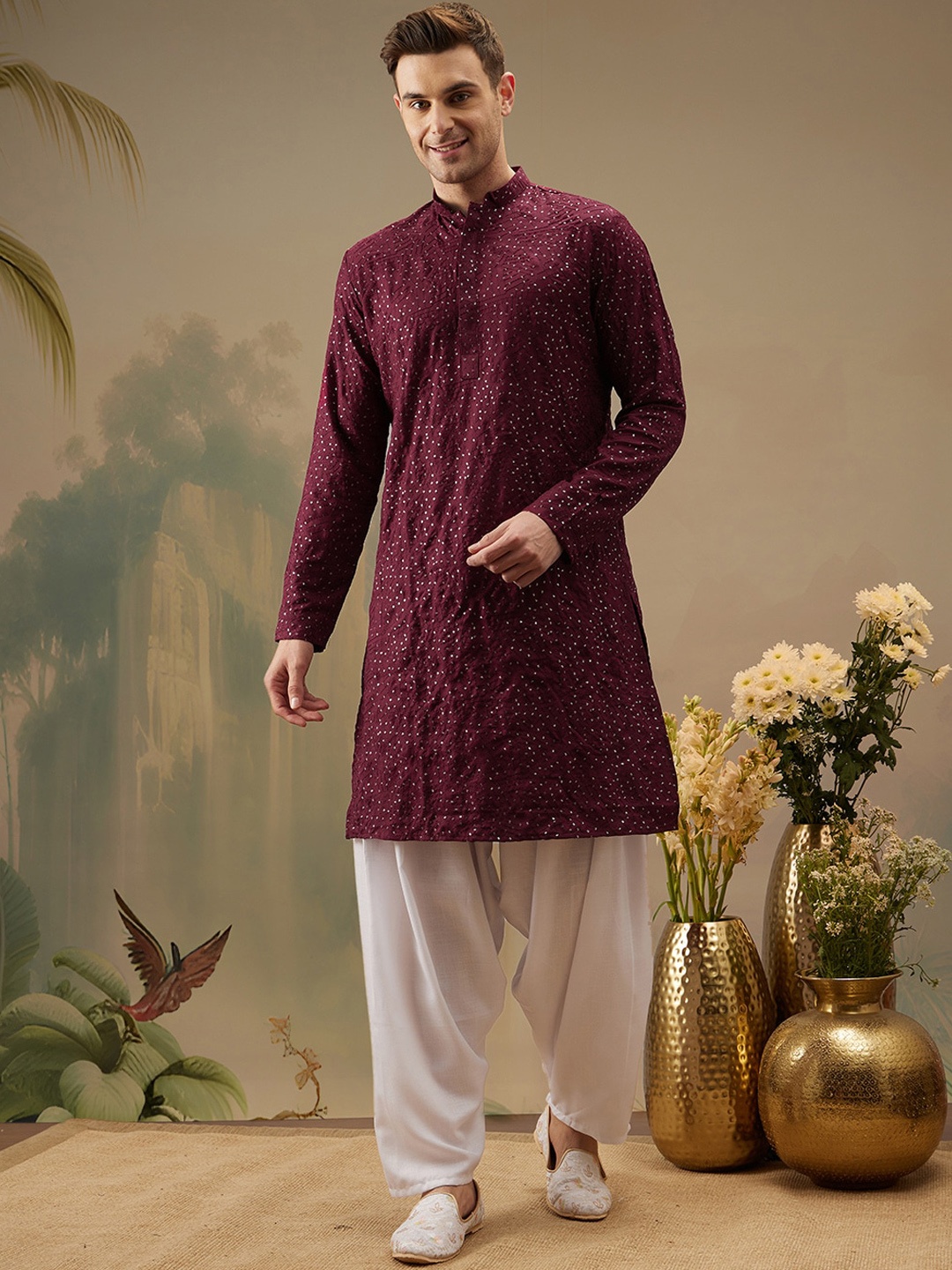 

Molly & Michel Embroidered Sequinned Kurta With Salwar, Maroon