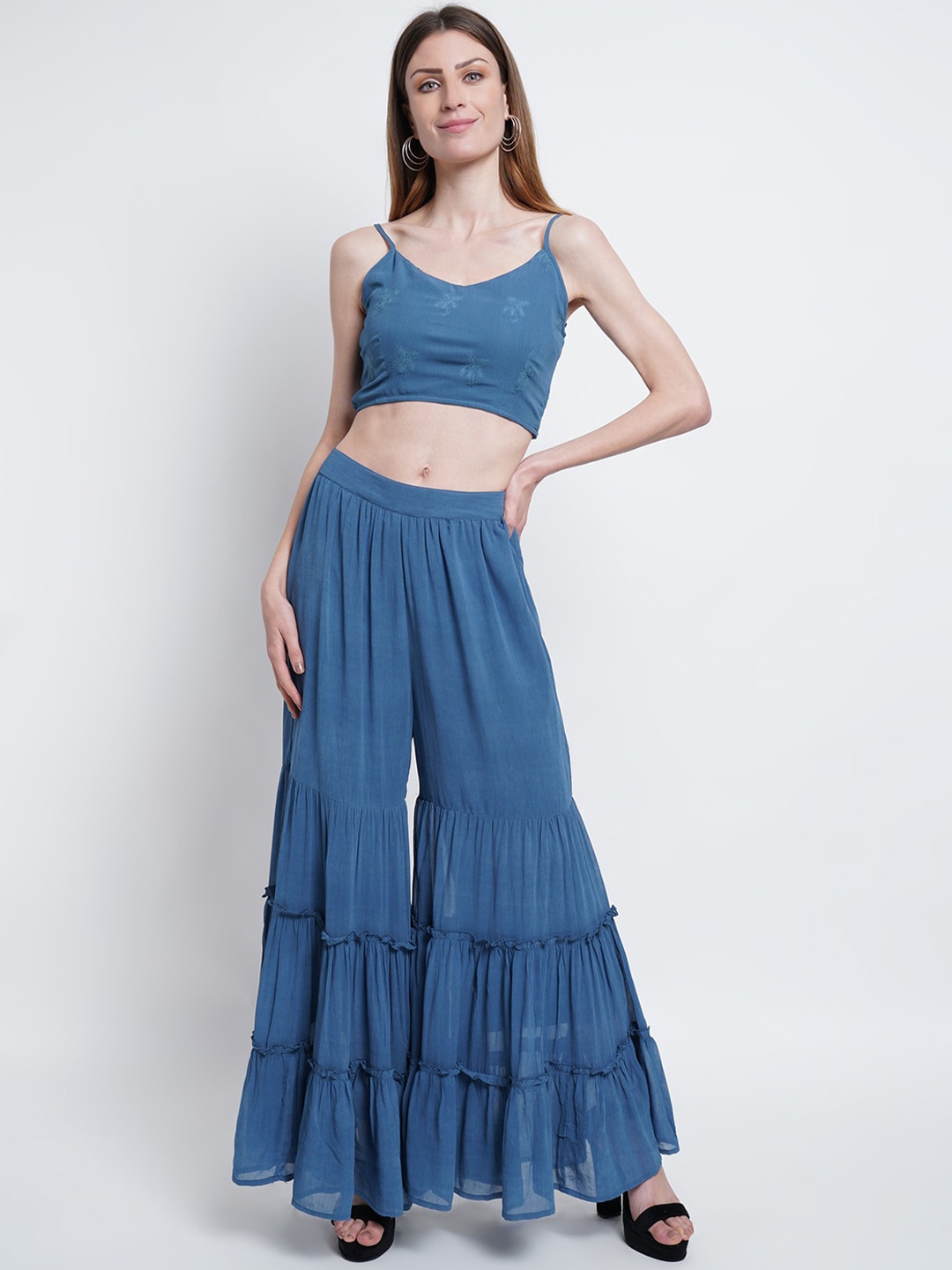

Purple State Embroidered Top With Sharara, Blue