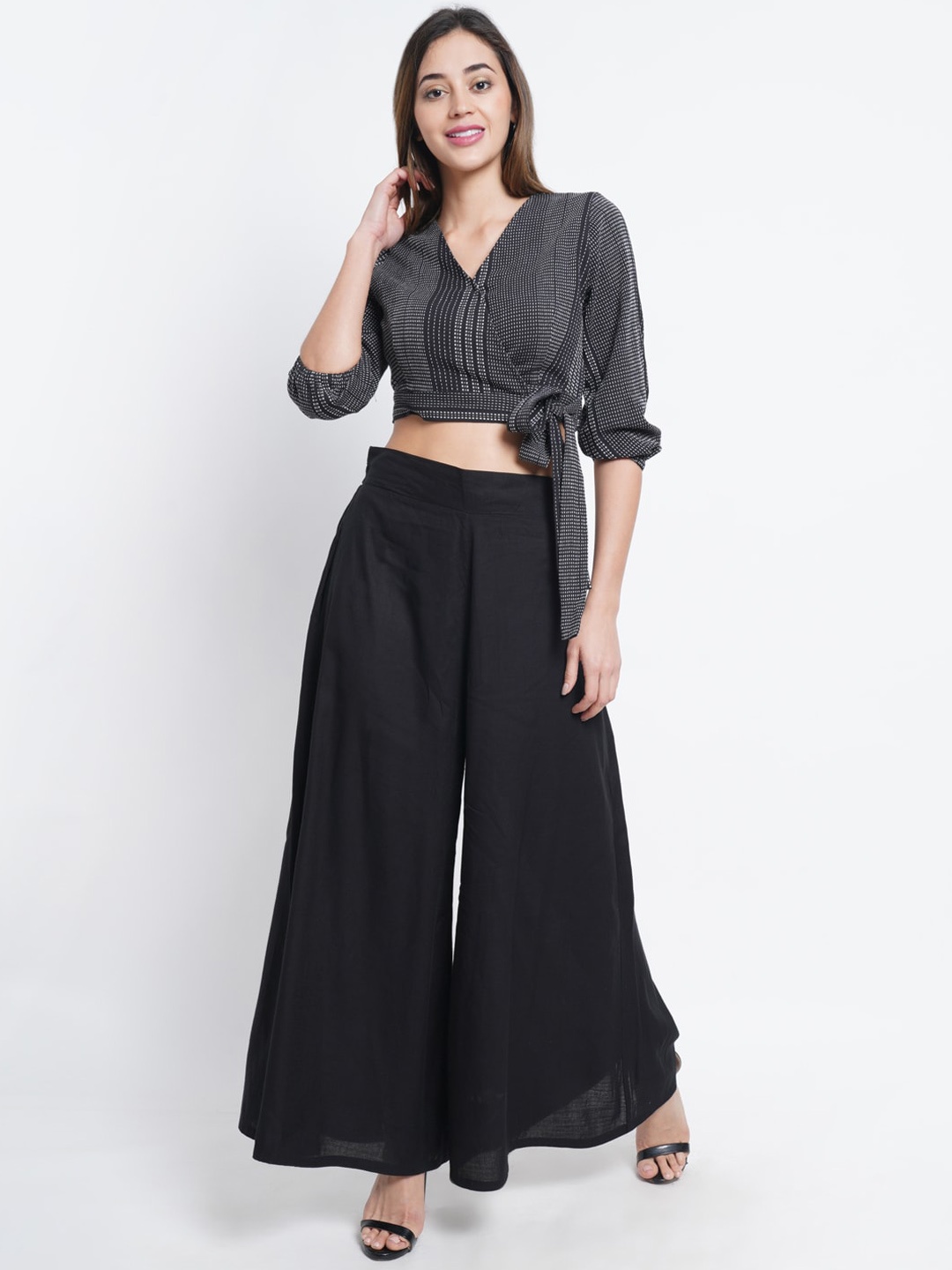 

Purple State Printed Top With Palazzo, Black