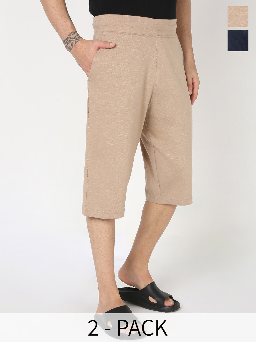 

R&B Pack of 2 Men Mid Rise Cotton Shorts, Beige