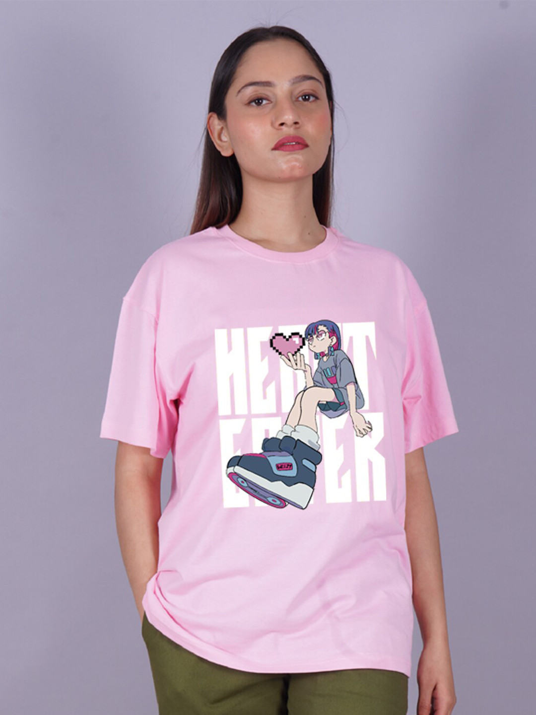 

VYVE Printed Oversized Drop-Shoulder Sleeves T-shirt, Pink