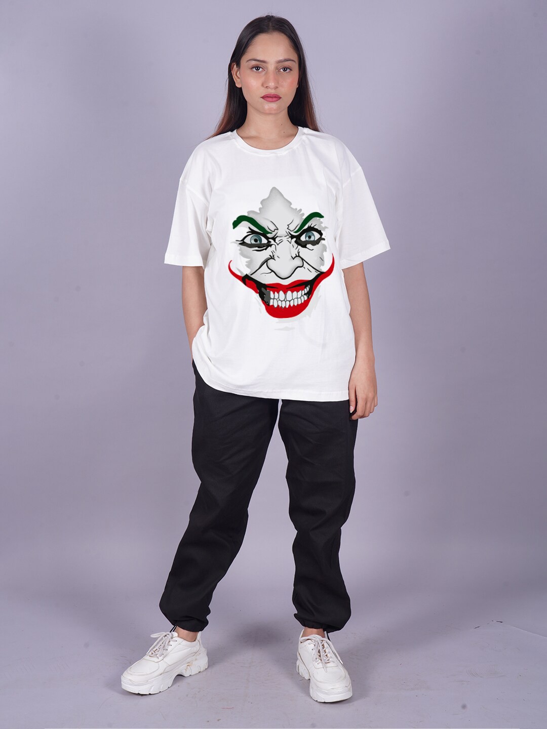 

VYVE Graphic Printed Drop-Shoulder Sleeves Oversized Longline T-shirt, White
