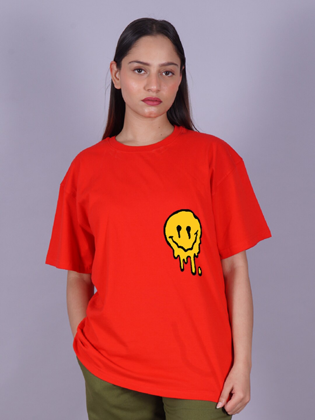 

VYVE Round Neck Drop-Shoulder Sleeves Longline Oversized T-shirt, Red