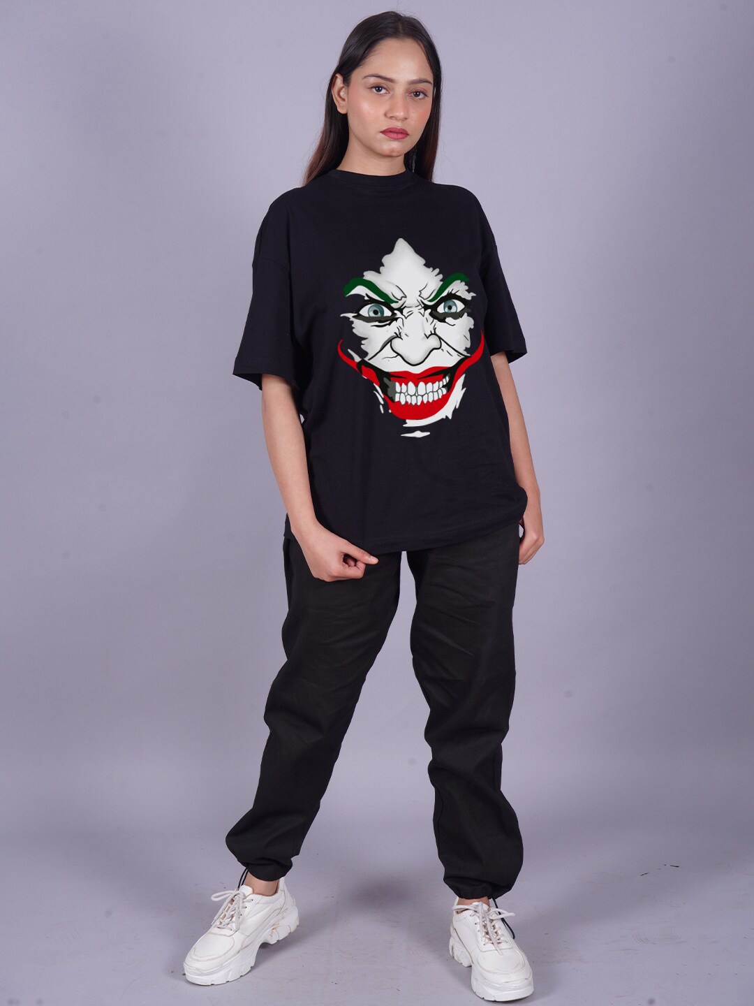 

VYVE Graphic Printed Drop-Shoulder Sleeves Oversized Longline T-shirt, Black