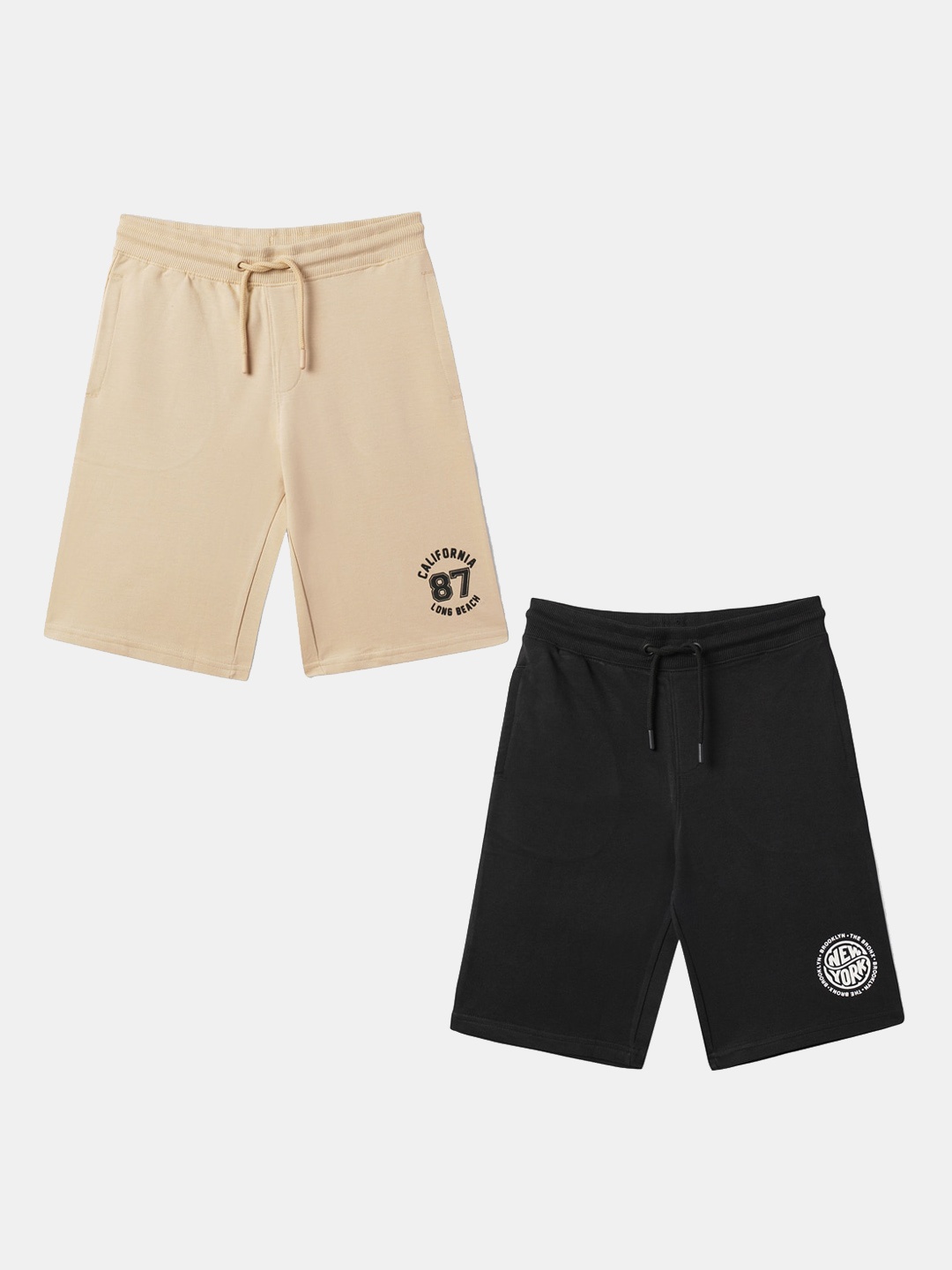 

R&B Boys Pack Of 2 Mid-Rise Cotton Regular Shorts, Black