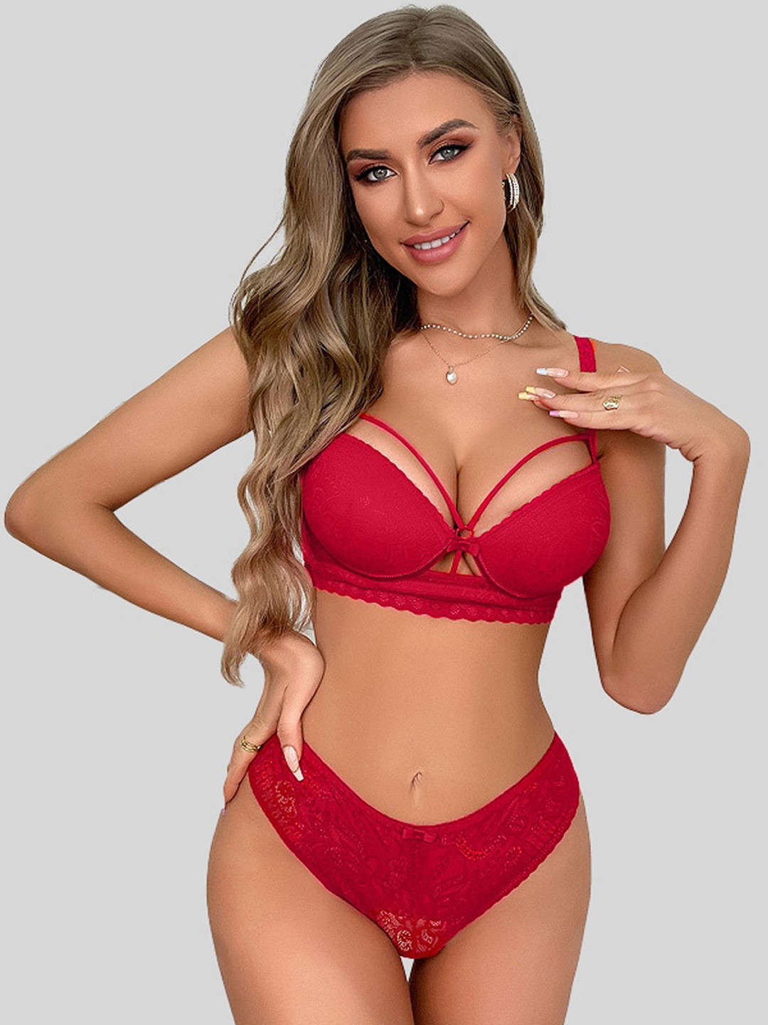 

Secret Lives Heavily Padded Lingerie Set, Red