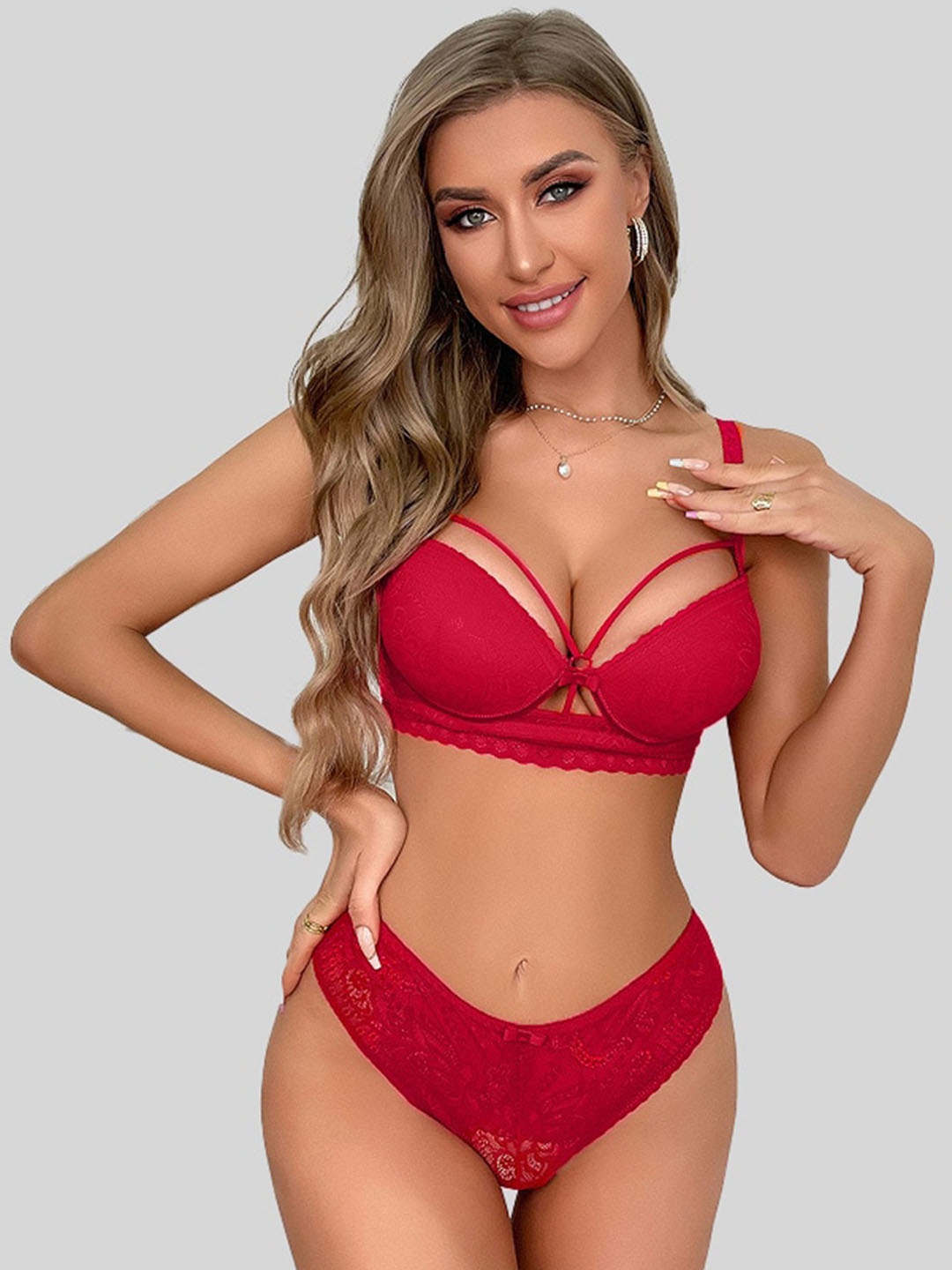 

Secret Lives Heavily Padded Lingerie Set, Red