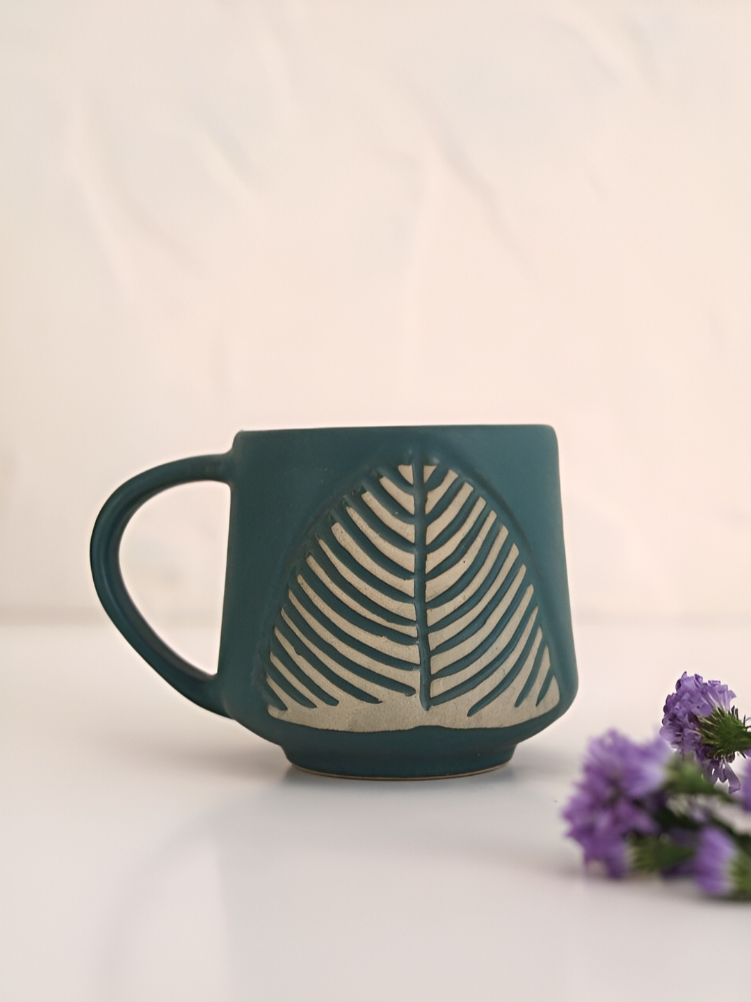 

NURTURE INDIA Teal & Beige Printed Ceramic Glossy Cup