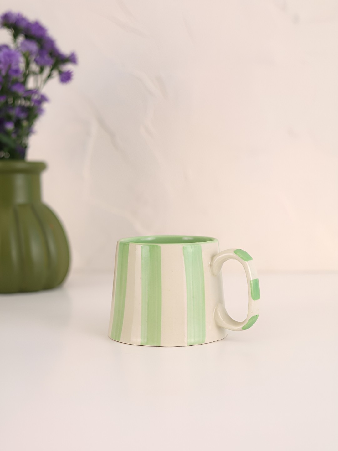 

NURTURE INDIA Green & Cream Printed Ceramic Glossy Cup 220 ml