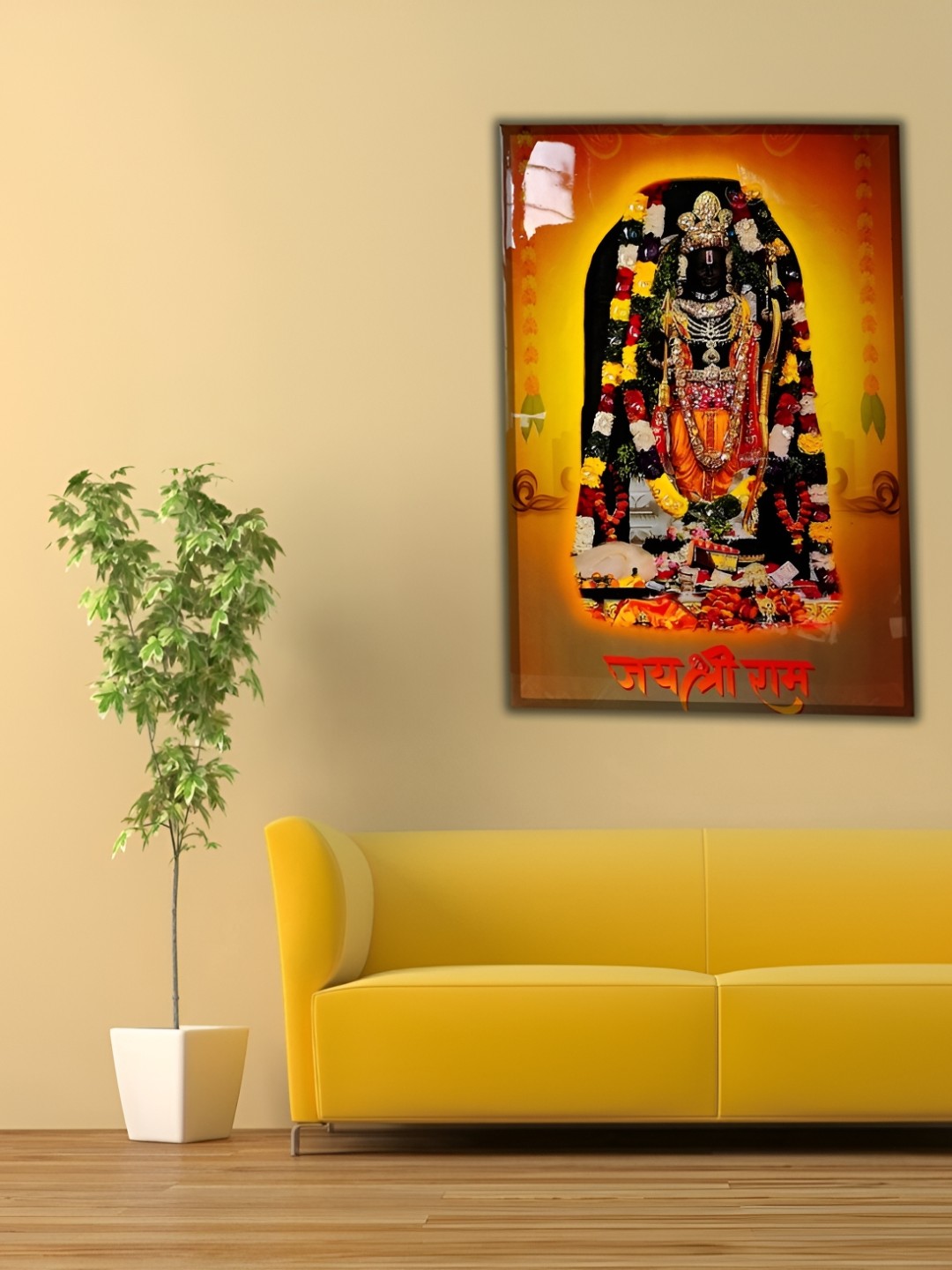 

WALLMAX Yellow & Black Synthetic Wooden Wall Art With Frame