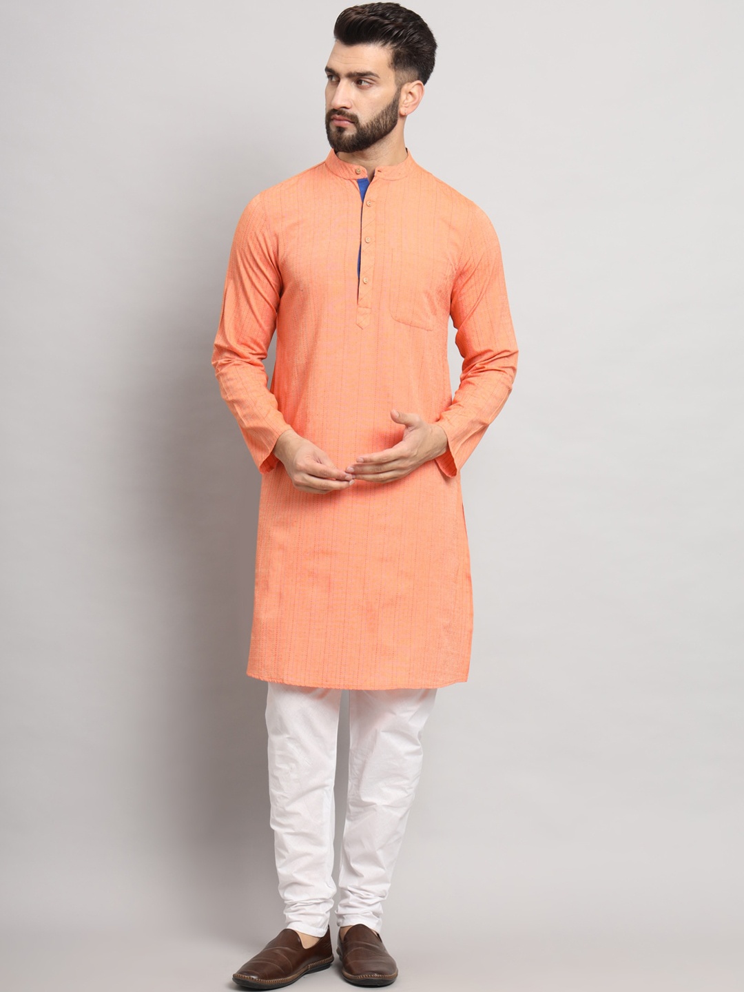 

Latest Chikan Garments Striped Straight Kurta, Orange