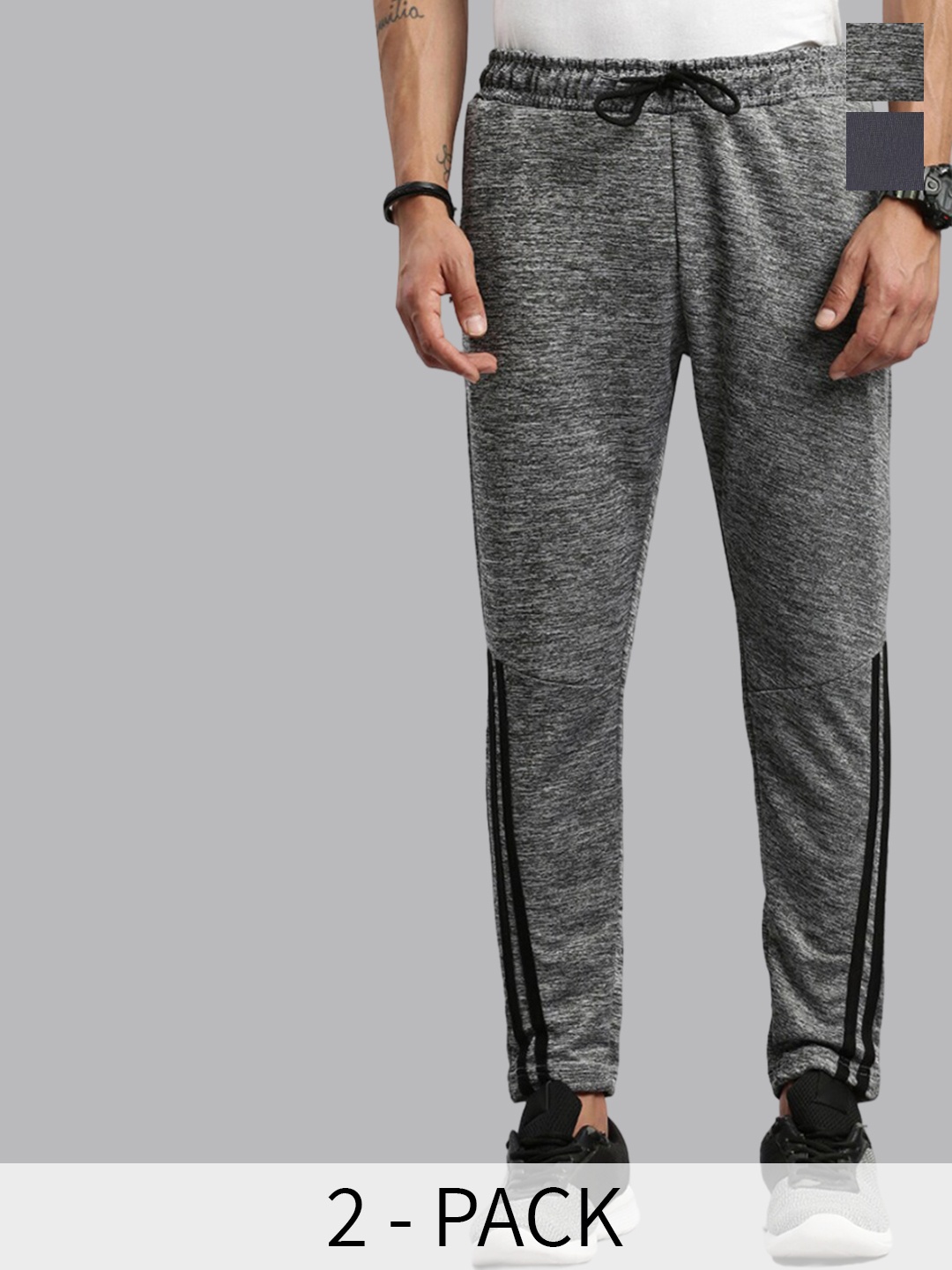 

MADSTO Men Pack Of 2 Slim Fit Mid Rise Track Pants, Grey