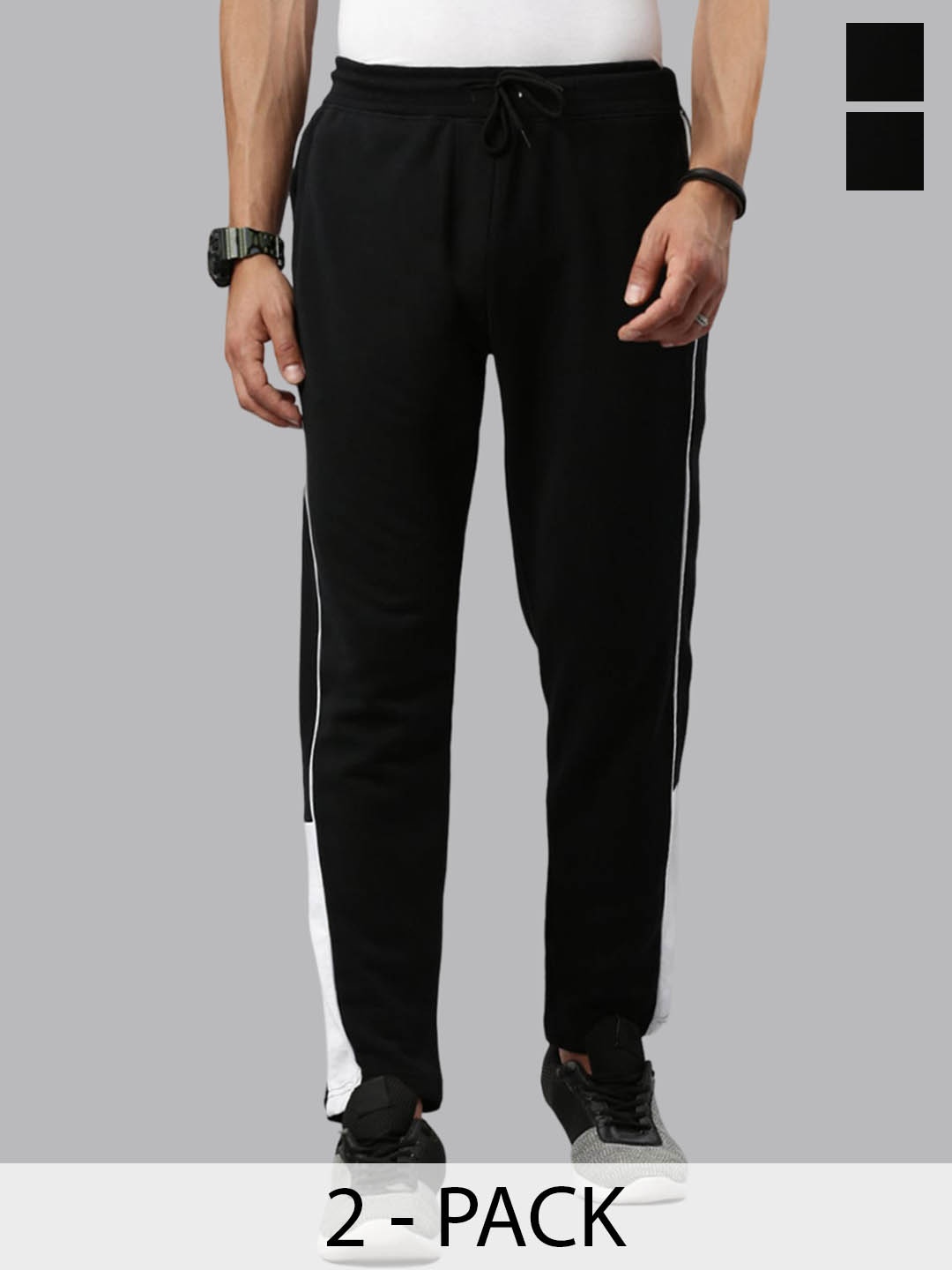 

MADSTO Men Pack Of 2 Slim-Fit Mid Rise Track Pants, Black