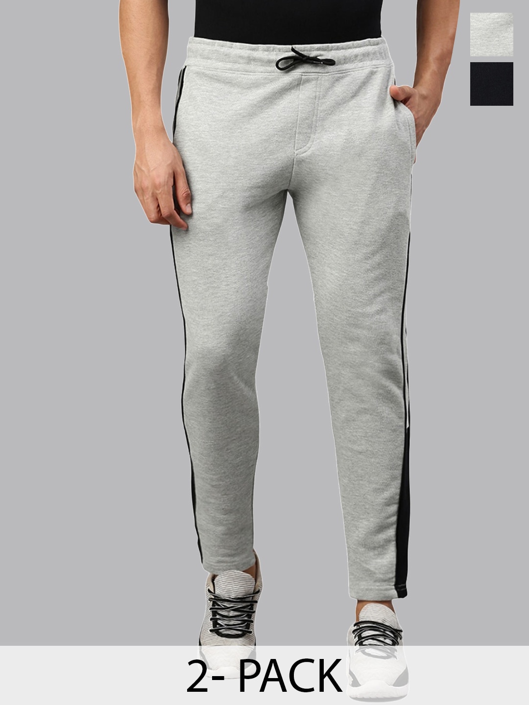 

MADSTO Men Pack Of 2 Cotton Slim-Fit Sports Track Pants, Black