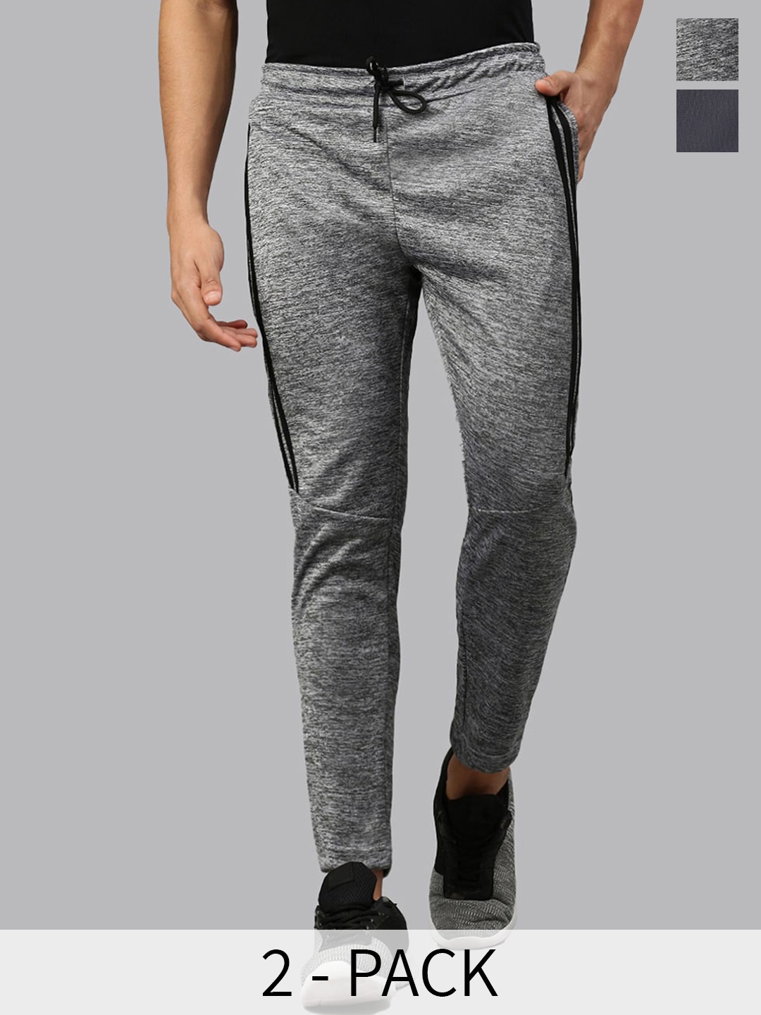 

MADSTO Men Pack Of 2 Slim-Fit Mid Rise Track Pants, Grey