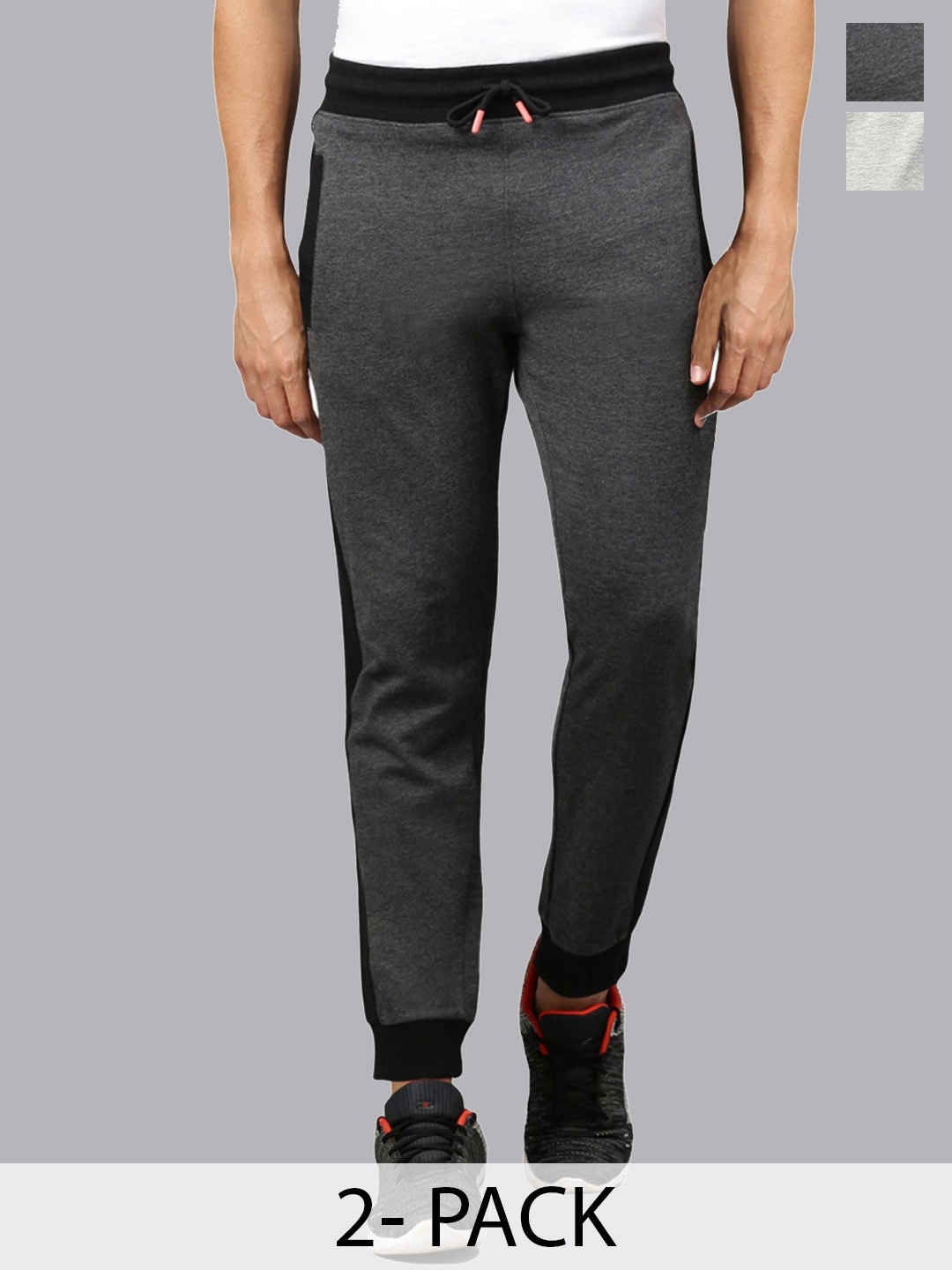 

MADSTO Men Pack Of 2 Cotton Slim-Fit Track Pants, Charcoal