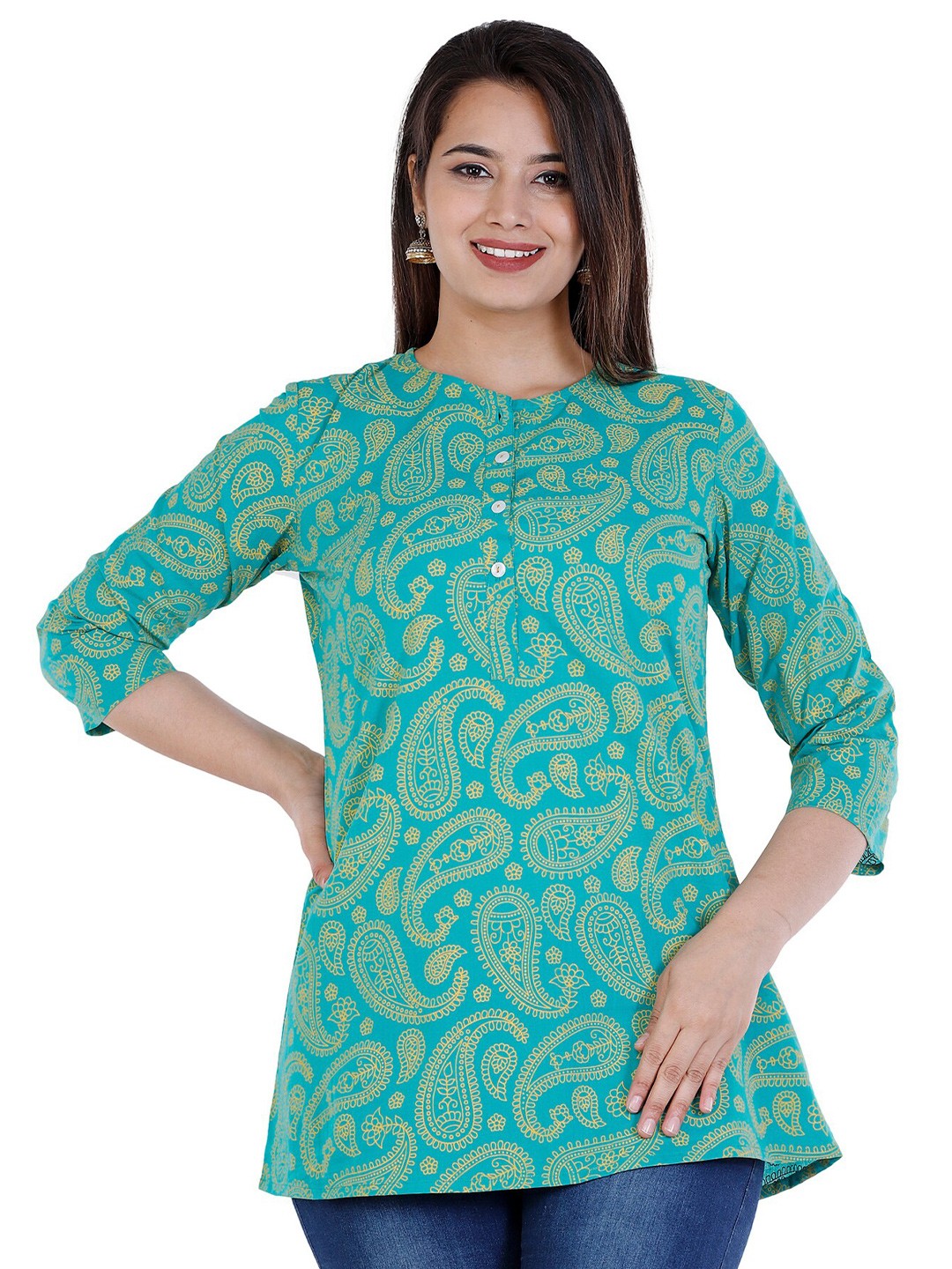 

BAESD Floral Printed Pure Cotton Kurti, Green