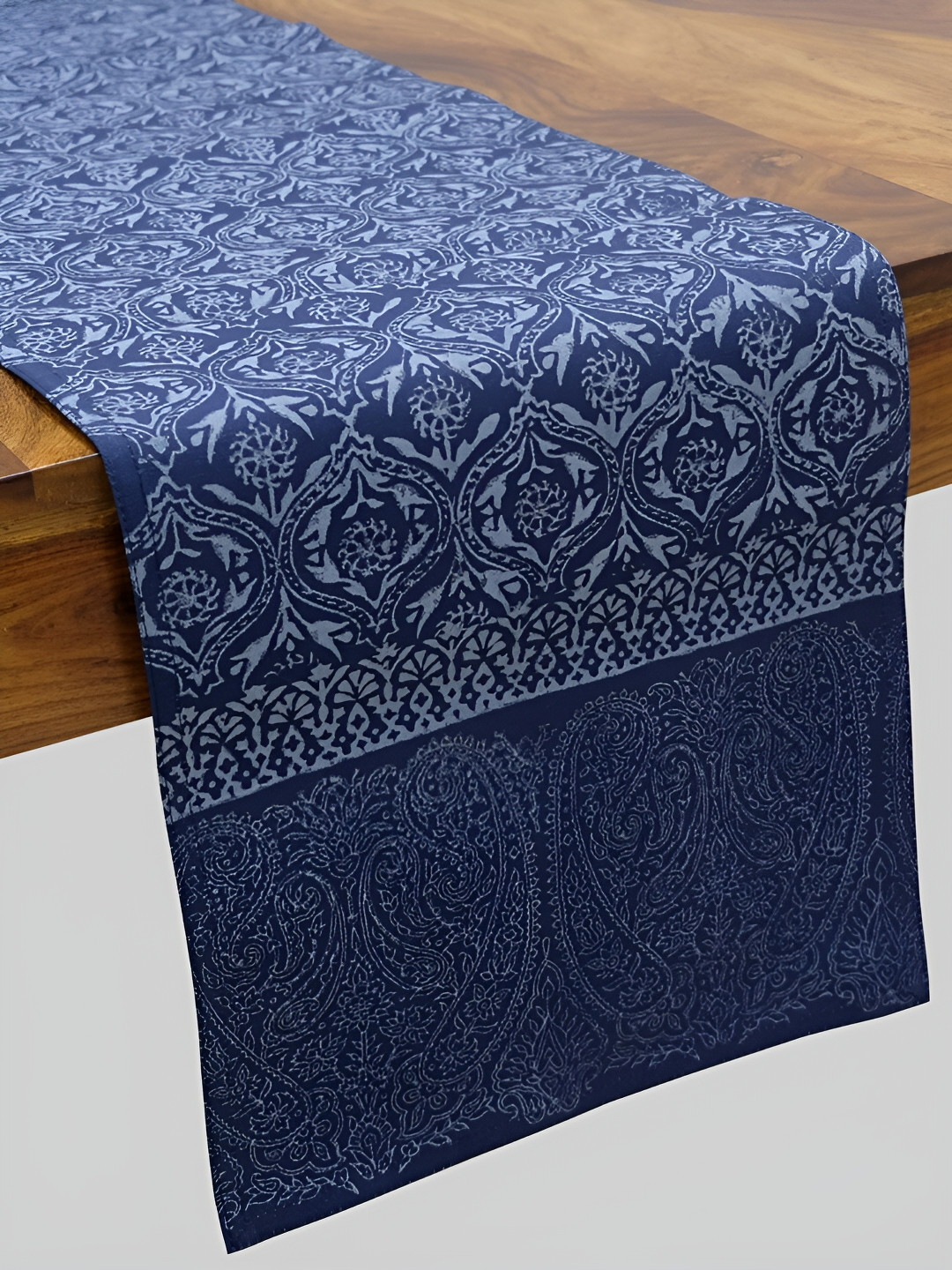

DESIGN GAATHA Navy-Blue & Grey Printed Pure Cotton 6-Seater Table Runner
