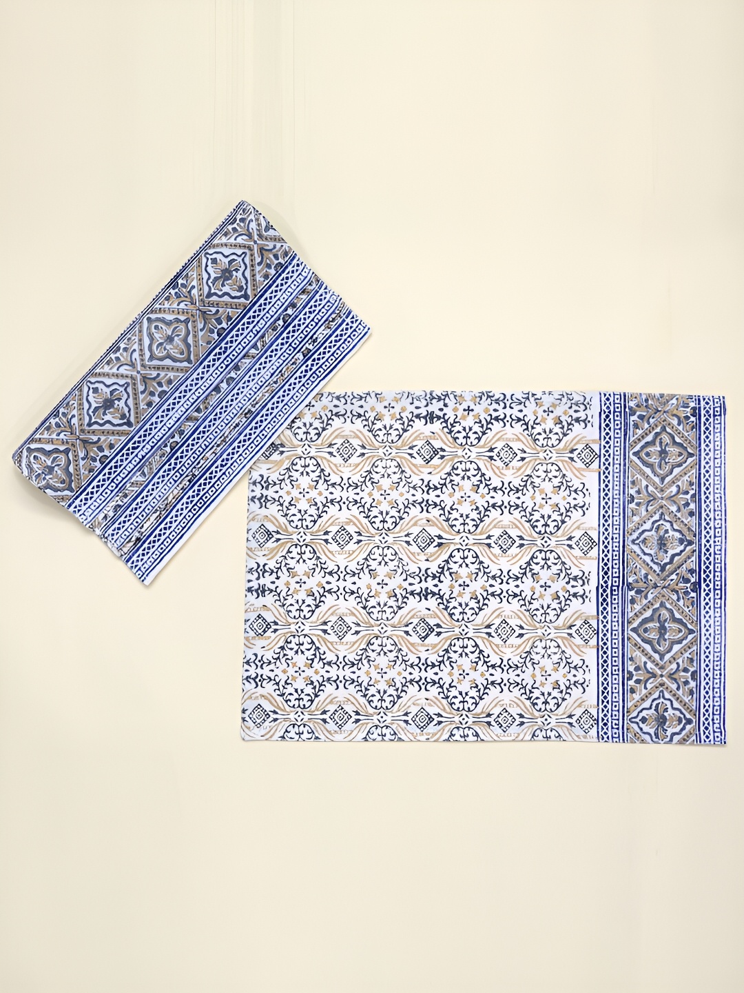 

DESIGN GAATHA Cream & Blue 4 Pieces Block Printed Table Placemats